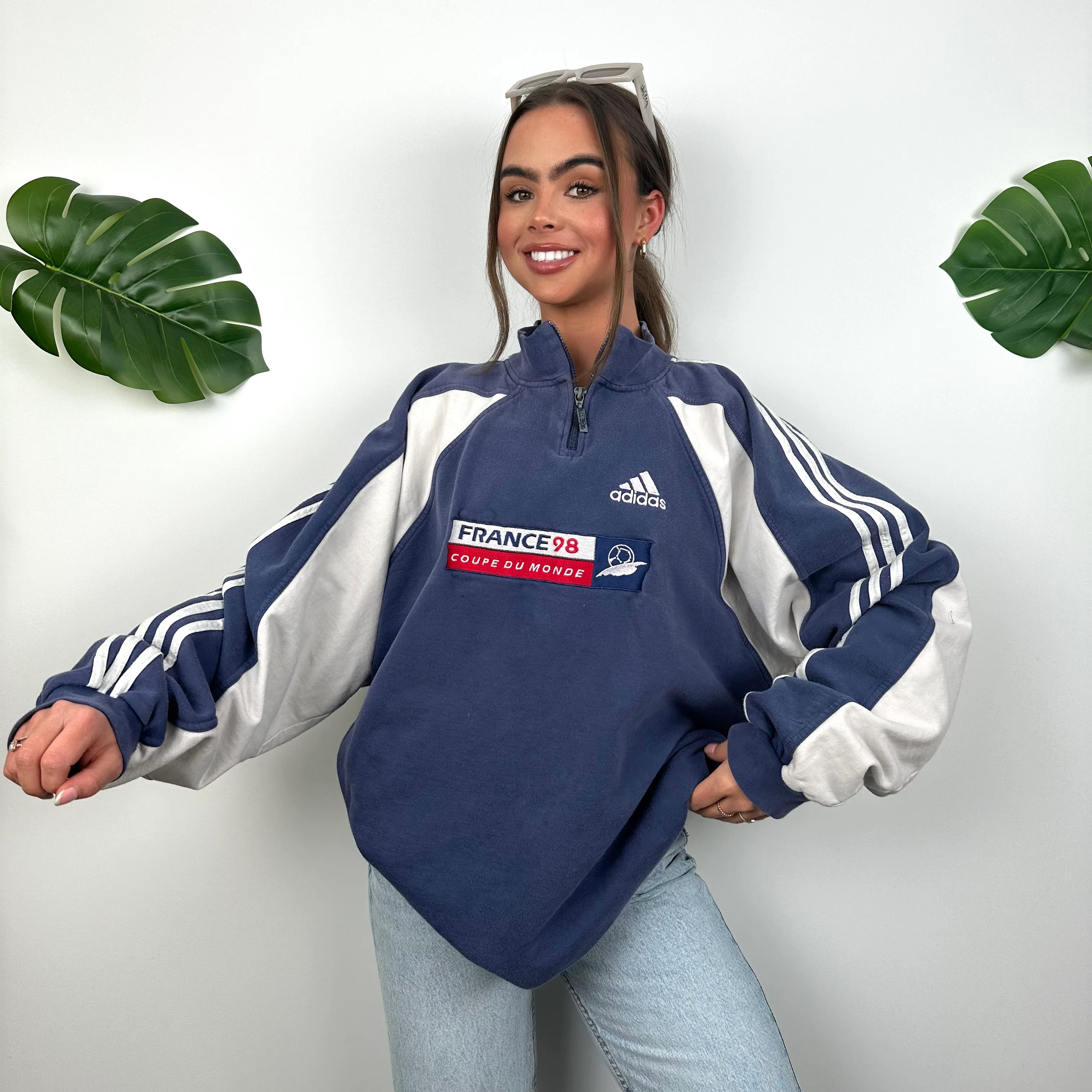 Adidas x Football World Cup France 1998 RARE Navy Embroidered Spell Out Quarter Zip Sweatshirt (XL) - Image 4