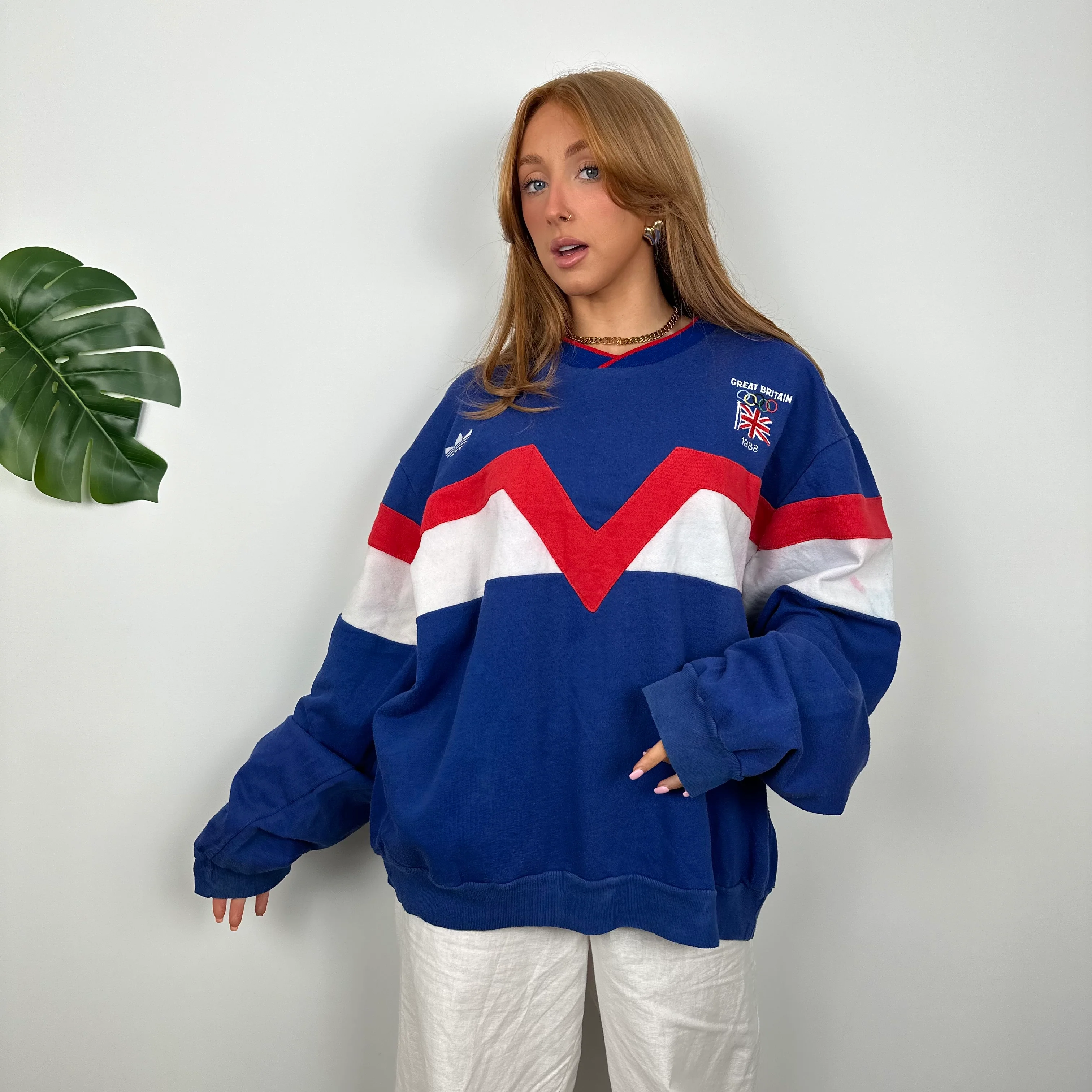Adidas X Great Britain Olympic Games 1988 RARE Blue Embroidered Spell Out Sweatshirt (M) - Image 2