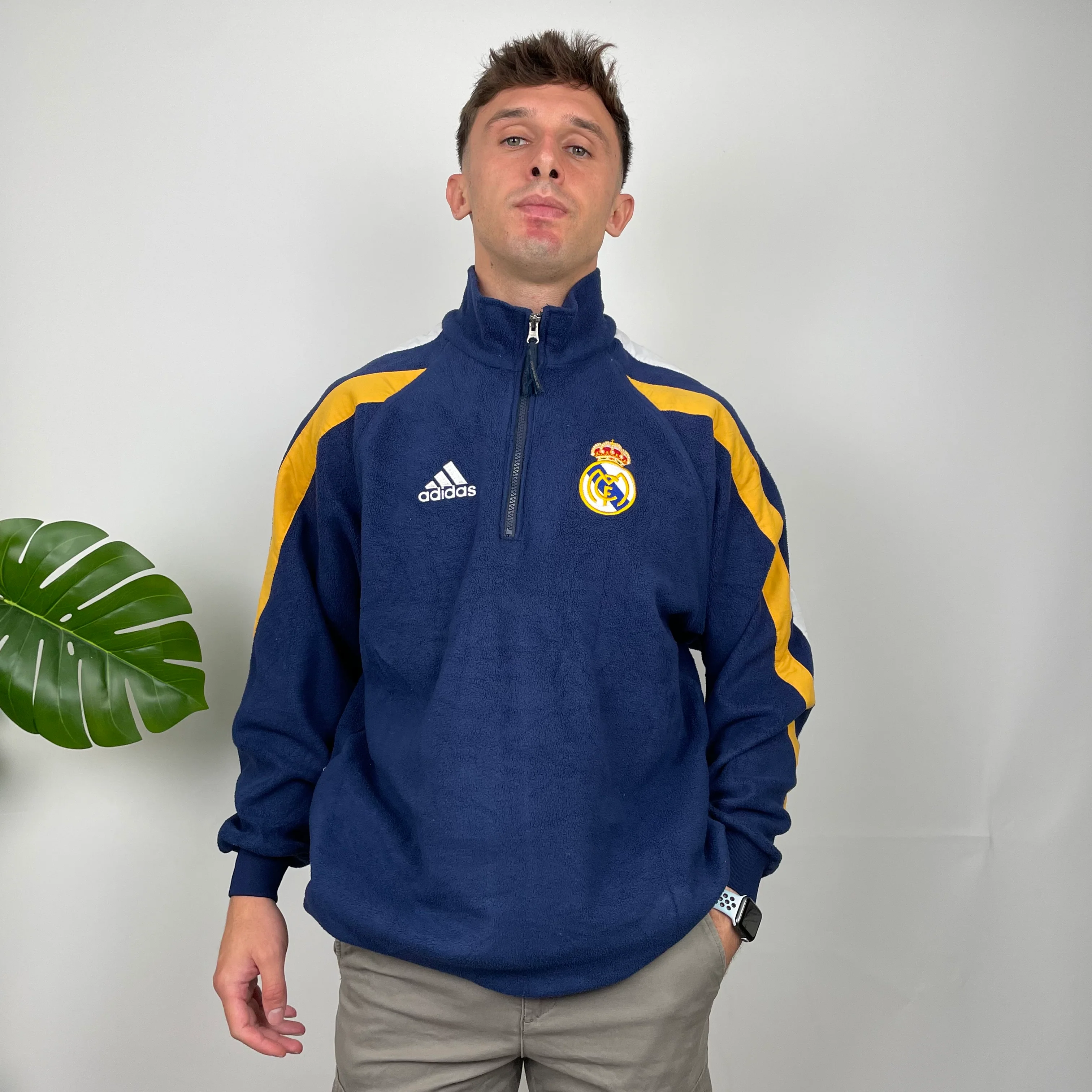 Adidas x Real Madrid CF Embroidered Spell Out Fleece Quarter Zip (XL) - Image 2