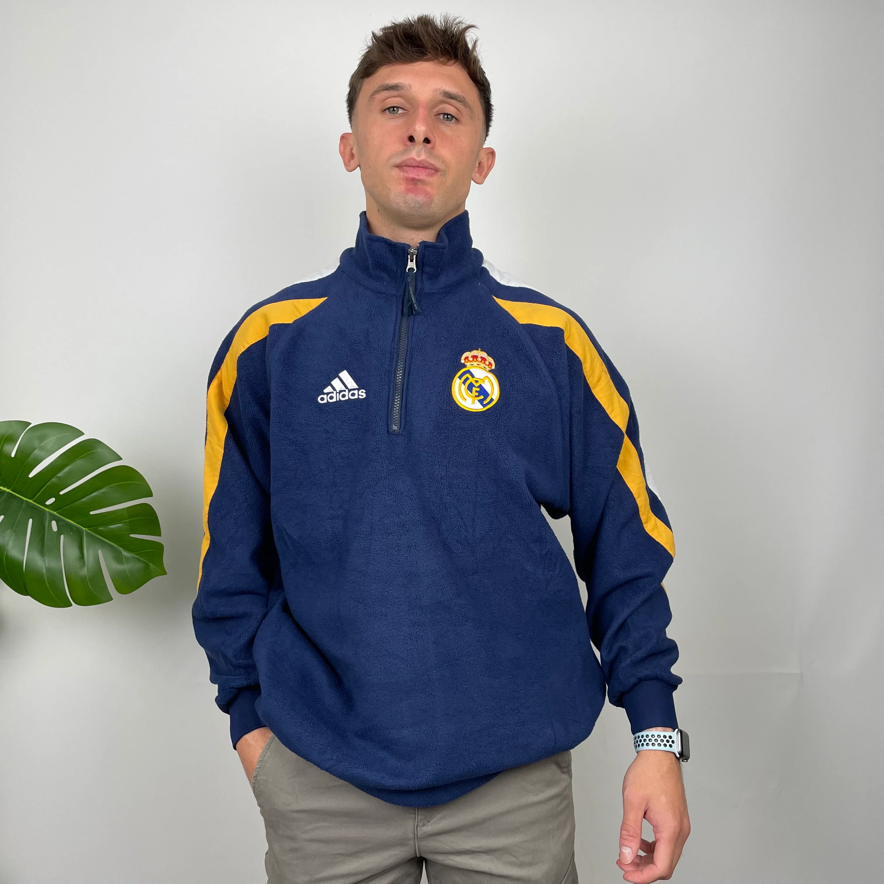Adidas x Real Madrid CF Embroidered Spell Out Fleece Quarter Zip (XL) - Image 5