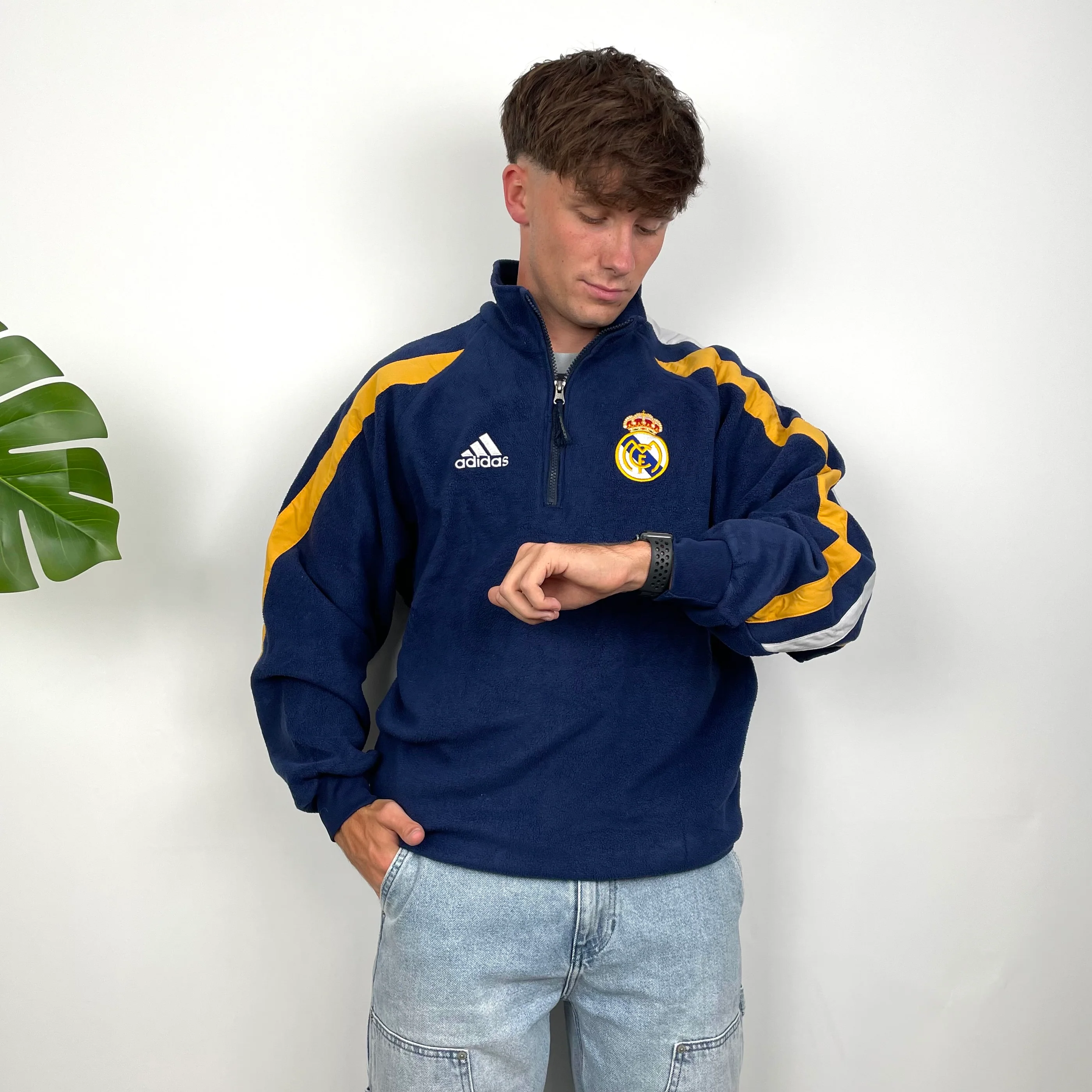 Adidas x Real Madrid CF Embroidered Spell Out Fleece Quarter Zip (XL) - Image 2