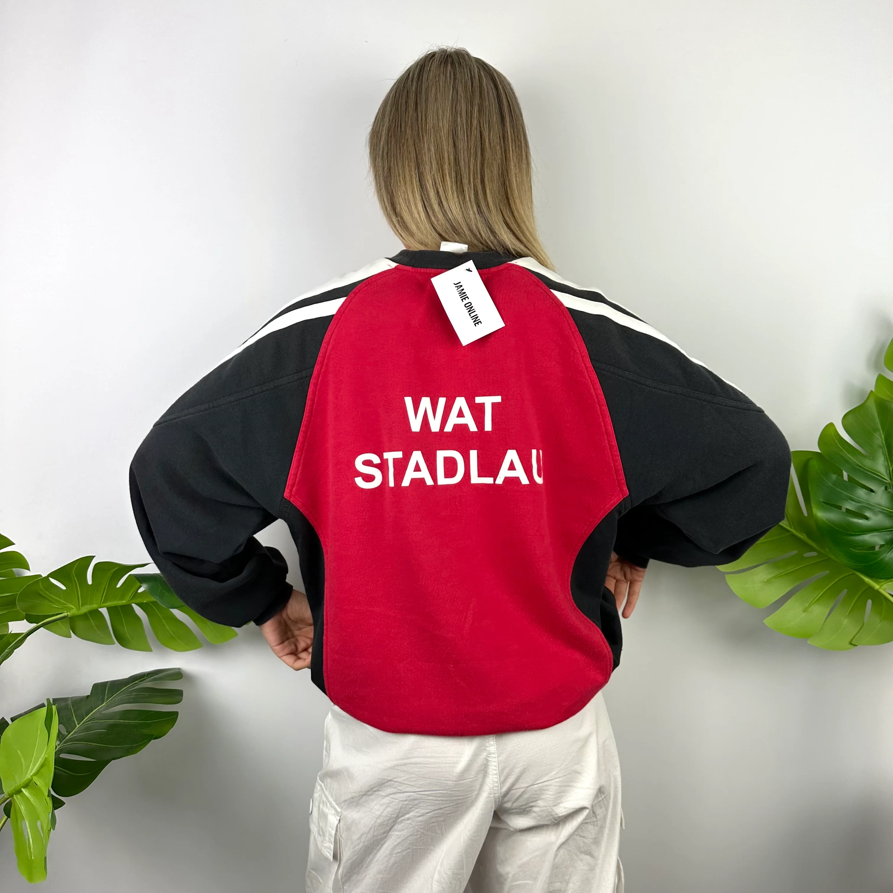 Adidas X Wat Stadlau Red Embroidered Spell Out Sweatshirt (L) - Image 3