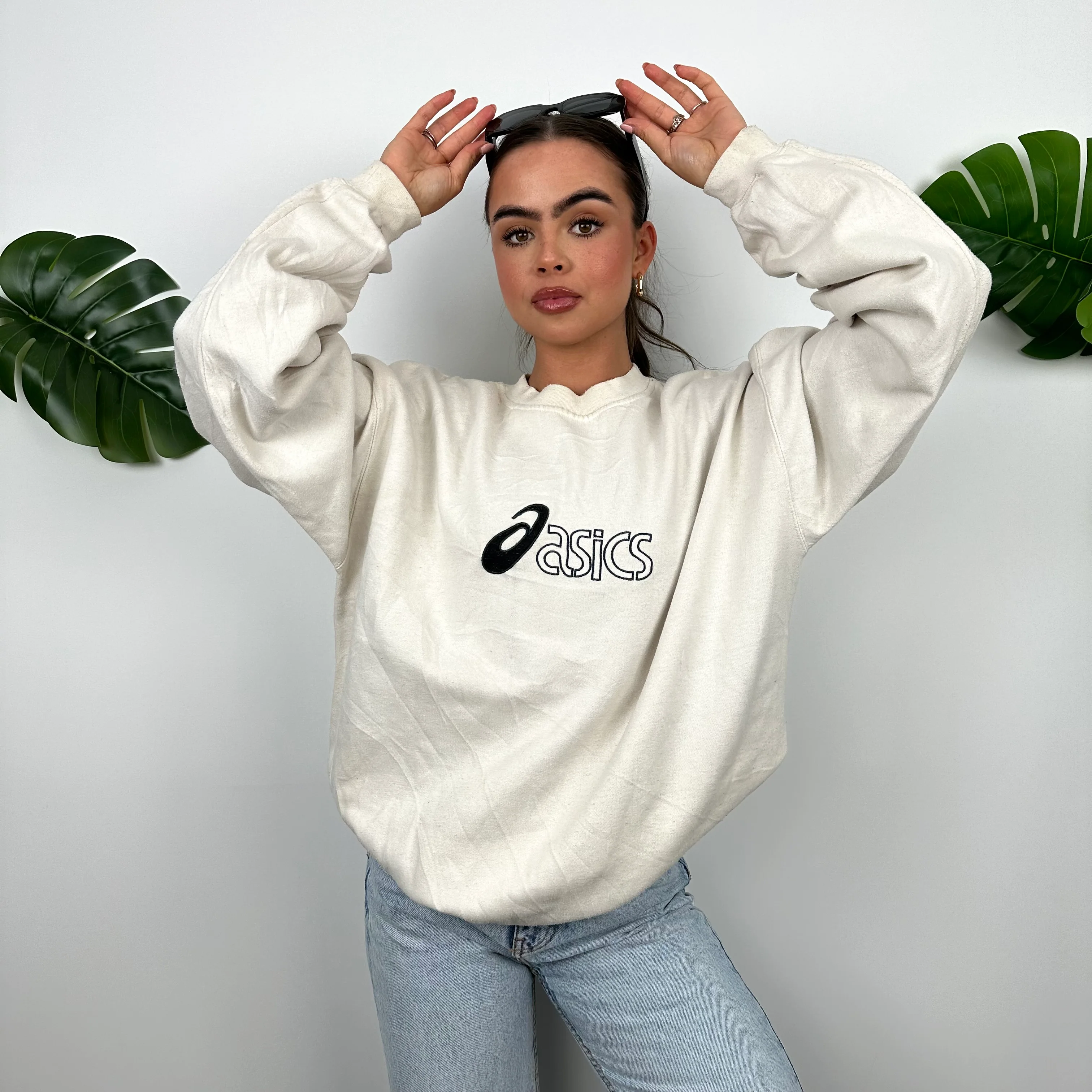 ASICS Cream Embroidered Spell Out Sweatshirt (L) - Image 2