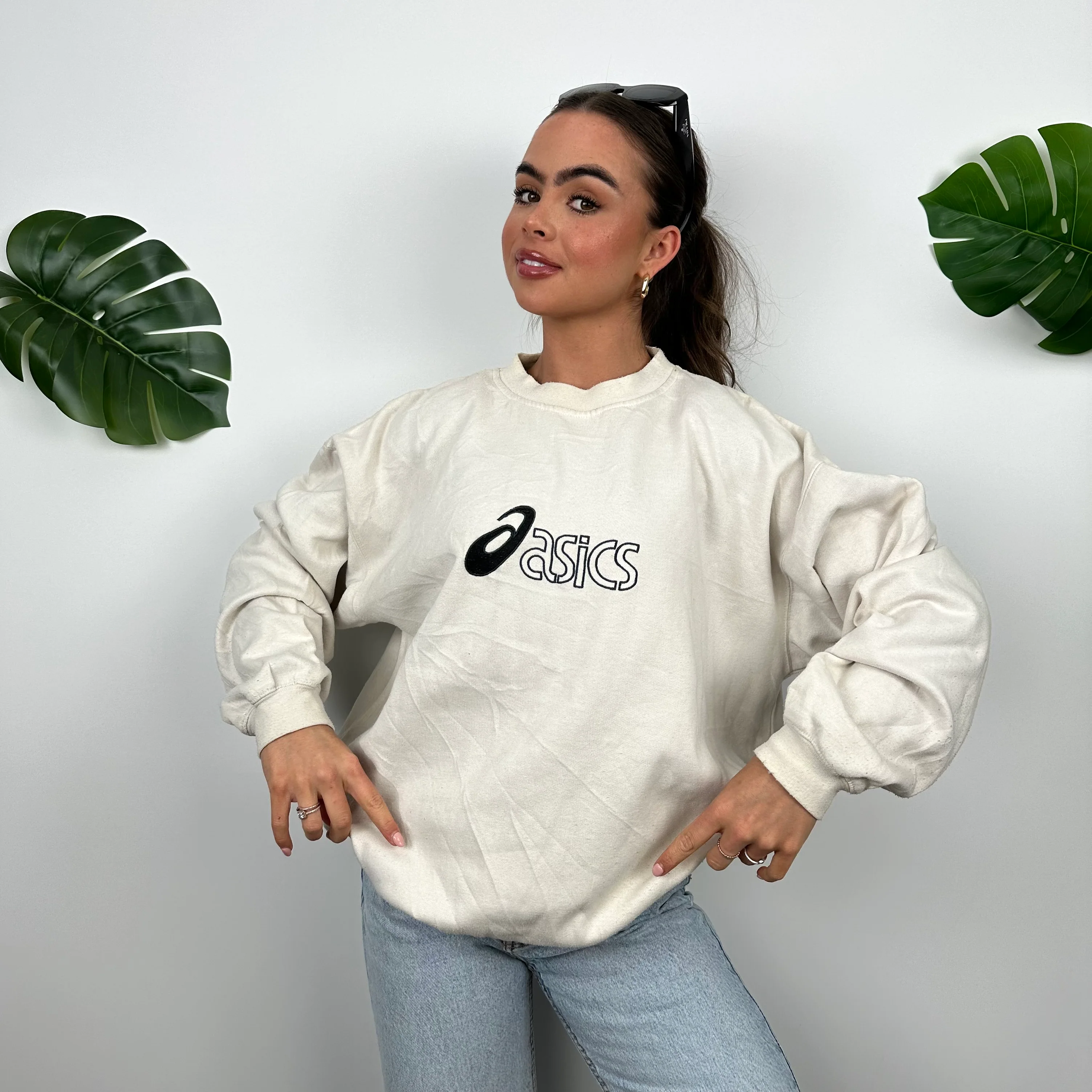 ASICS Cream Embroidered Spell Out Sweatshirt (L) - Image 3