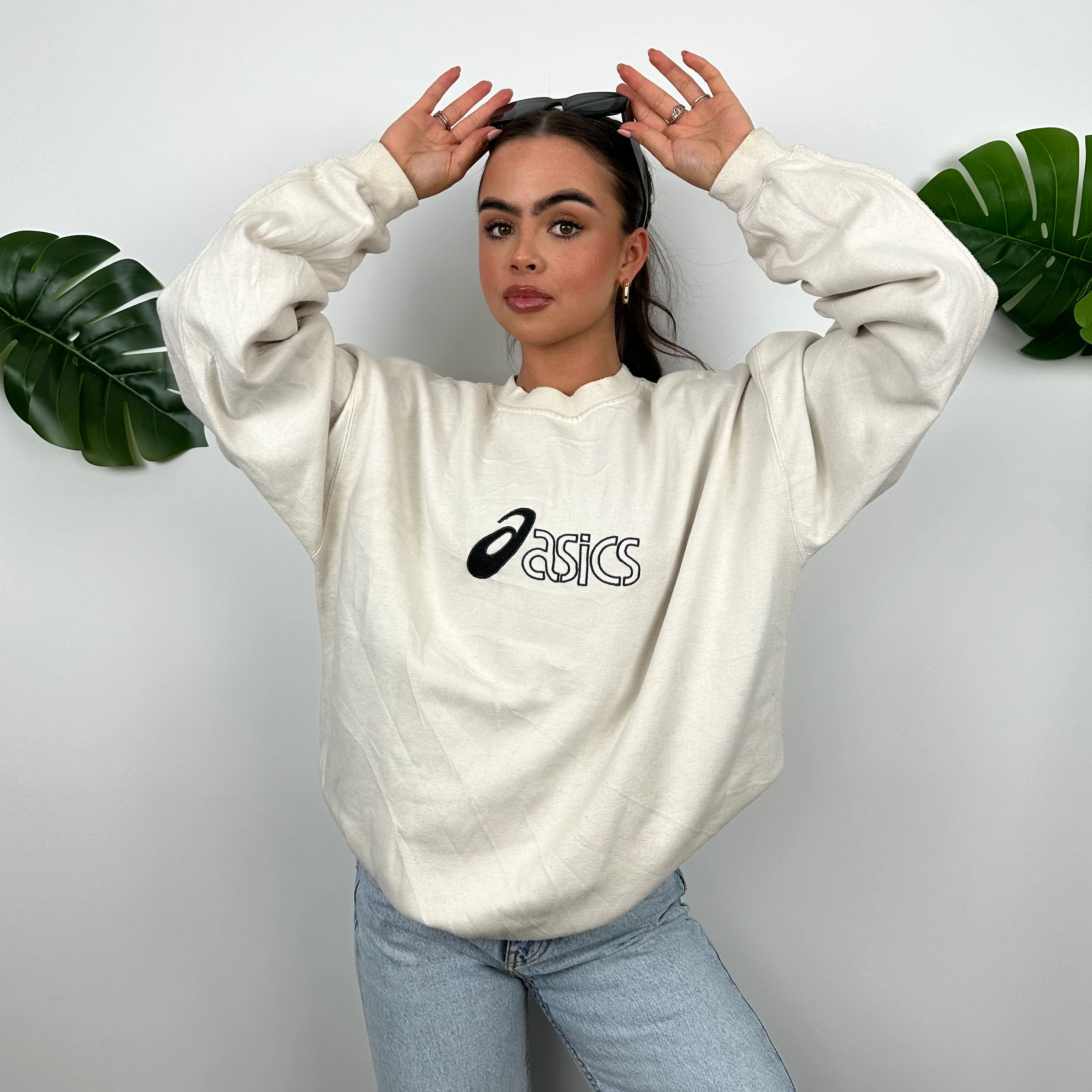 ASICS Cream Embroidered Spell Out Sweatshirt (L) - Image 4
