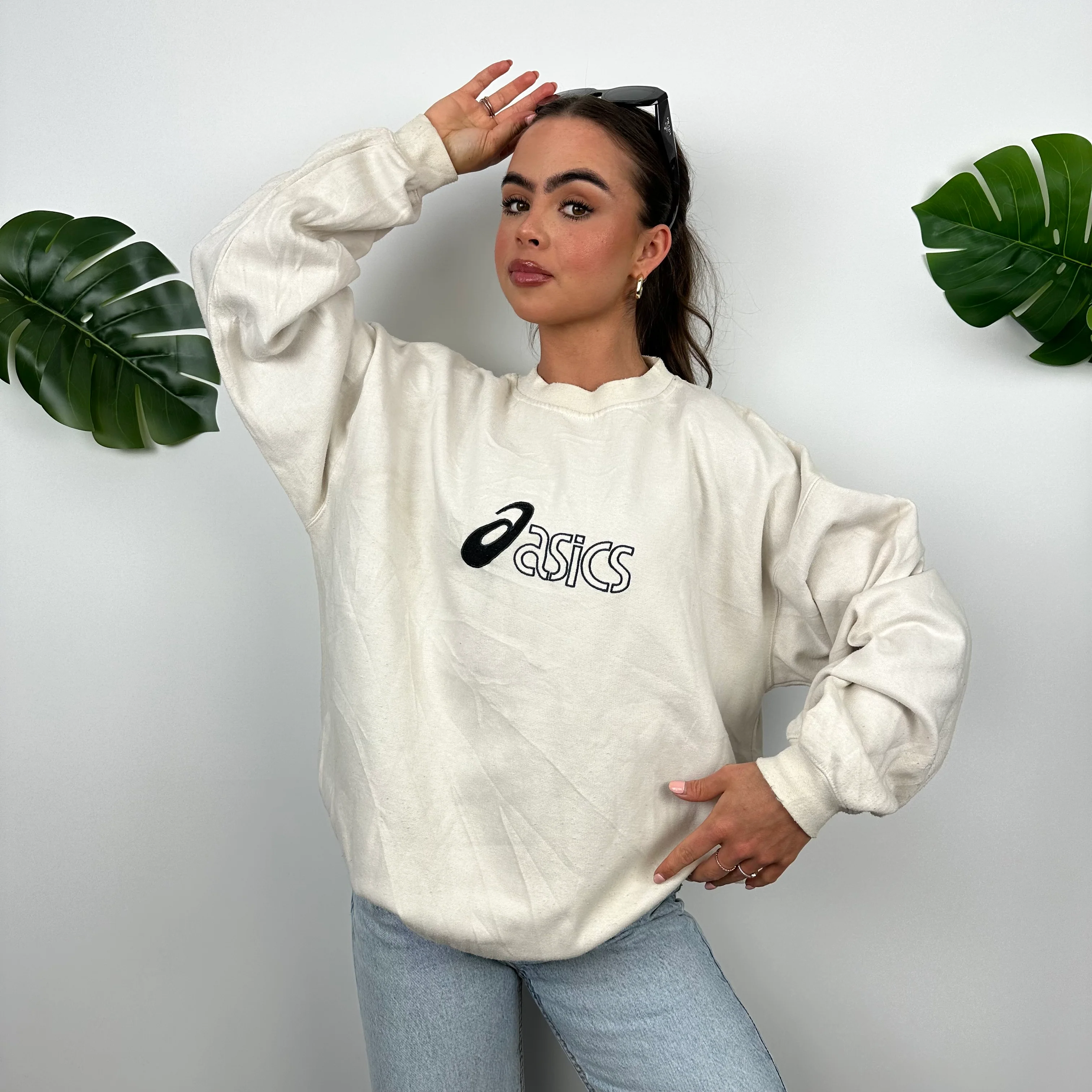 ASICS Cream Embroidered Spell Out Sweatshirt (L) - Image 5