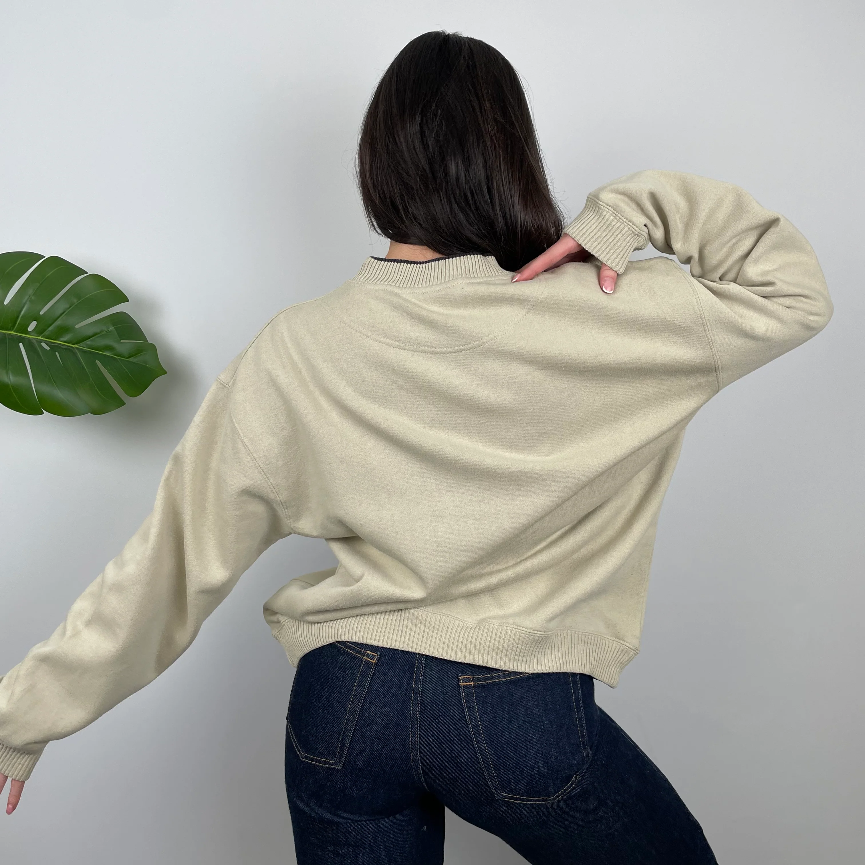 ASICS Tan Beige Embroidered Spell Out Sweatshirt (M) - Image 6