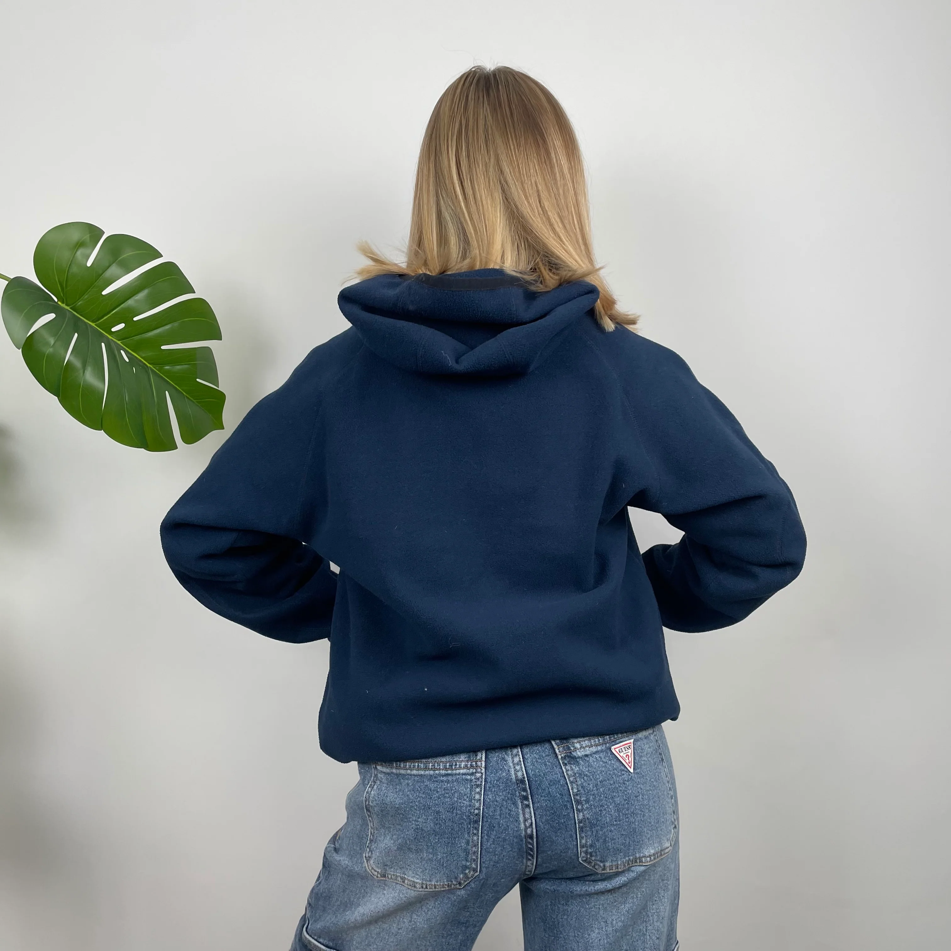 Nike Navy Embroidered Spell Out Teddy Bear Fleece Hoodie (S) - Image 5