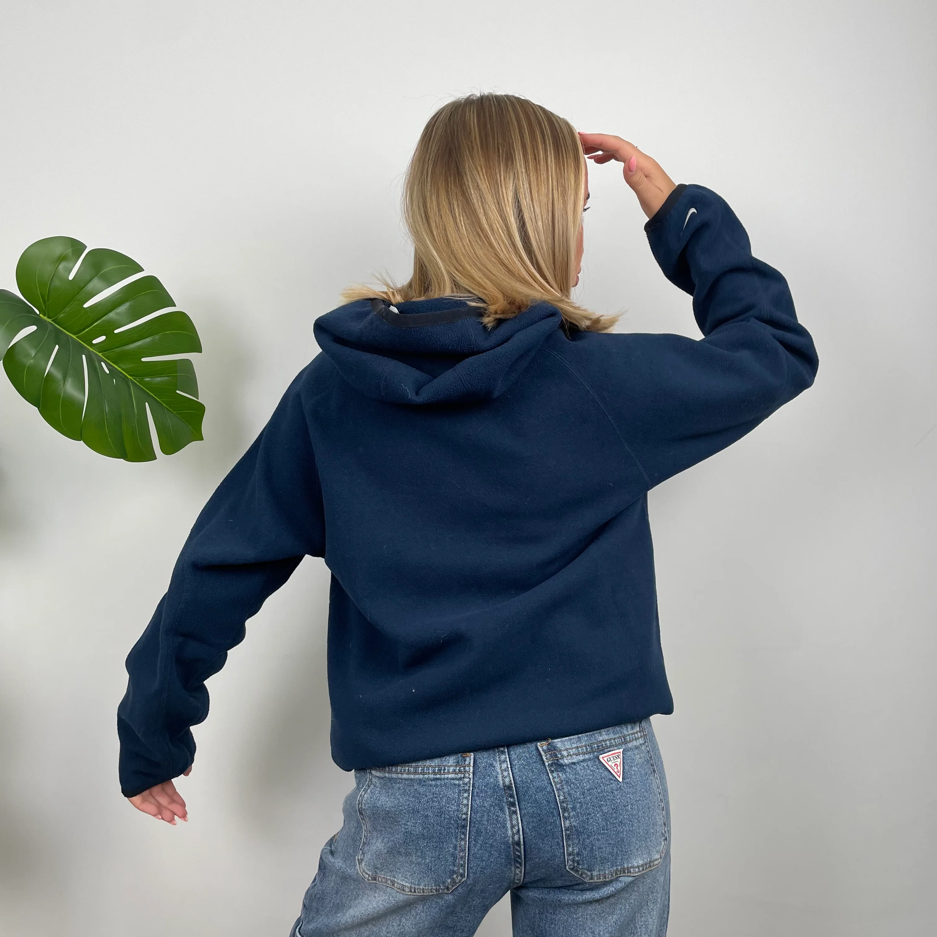 Nike Navy Embroidered Spell Out Teddy Bear Fleece Hoodie (S) - Image 6