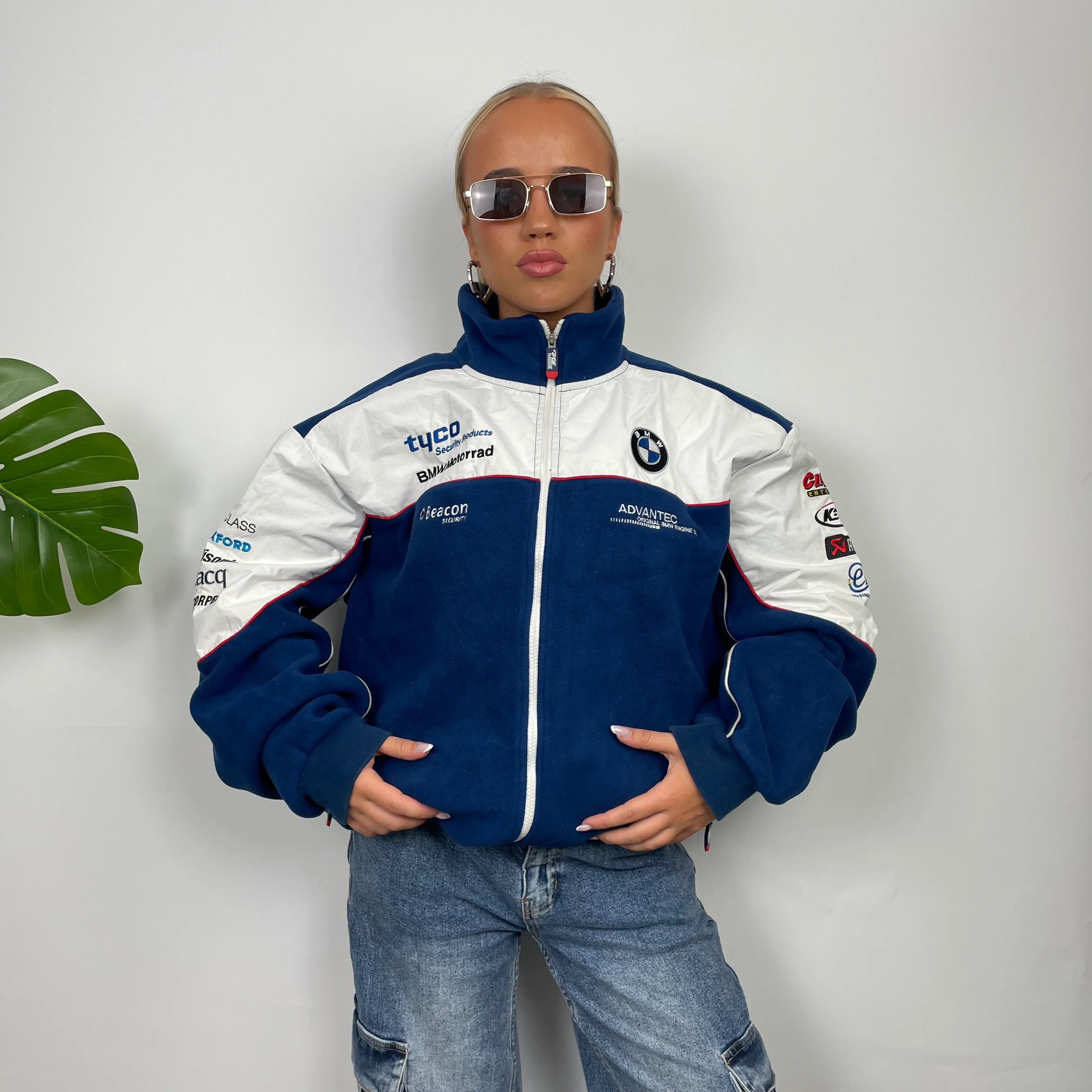 BMW Racing Blue Embroidered Spell Out Zip Up Teddy Bear Fleece Zip Up Jacket (XL) - Image 5