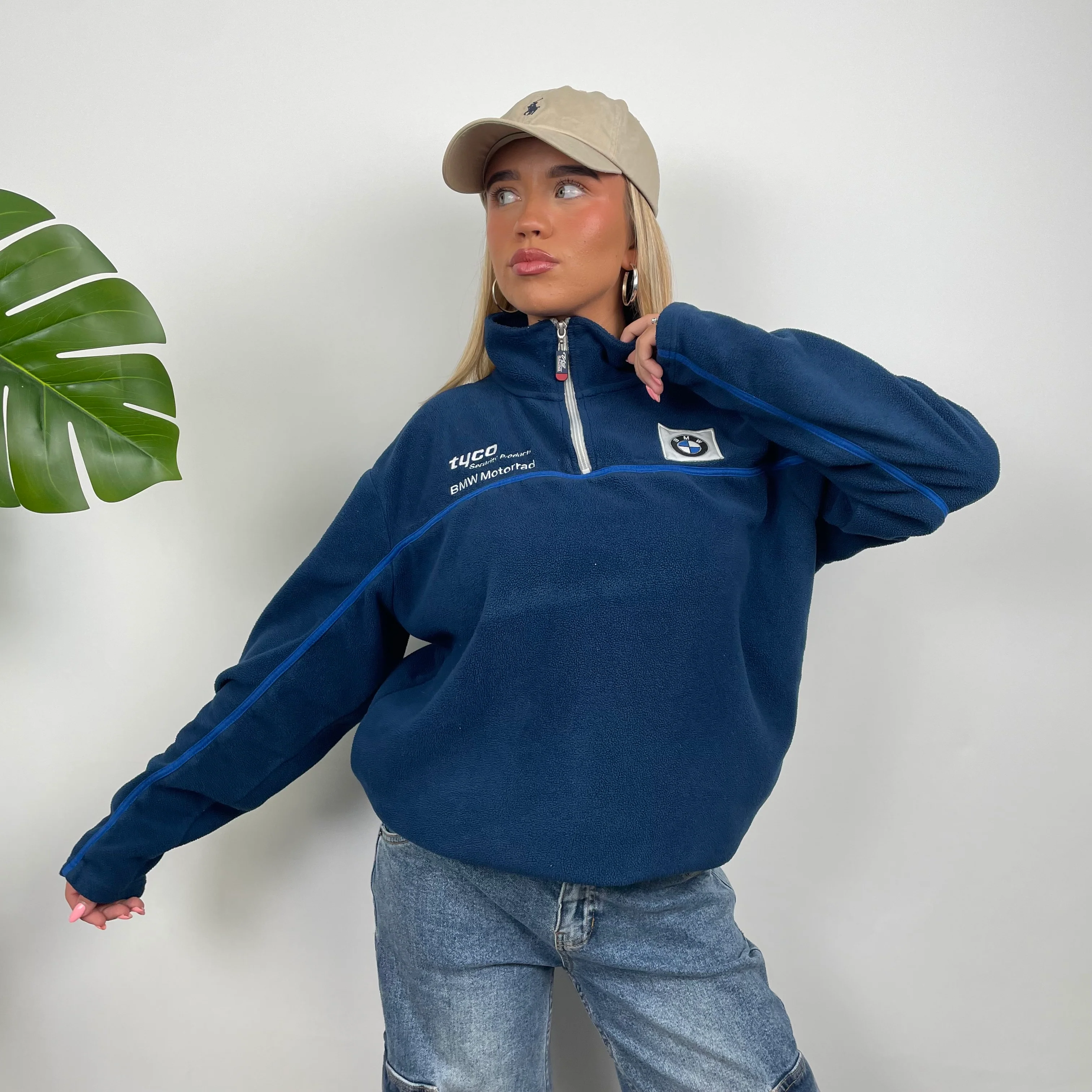 BMW Racing Navy Embroidered Spell Out Quarter Zip (M) - Image 3