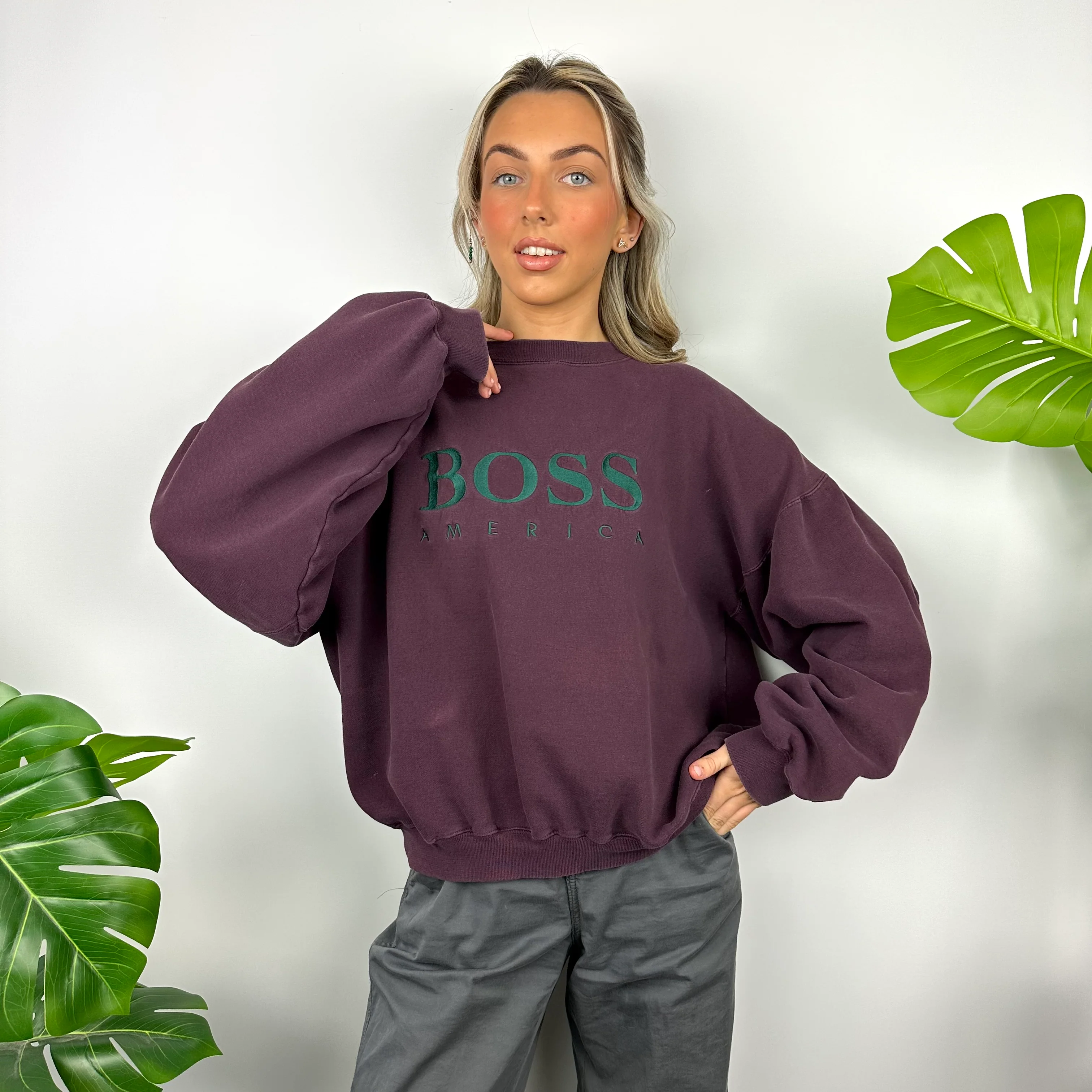 Boss America Maroon Embroidered Spell Out Sweatshirt (M) - Image 6