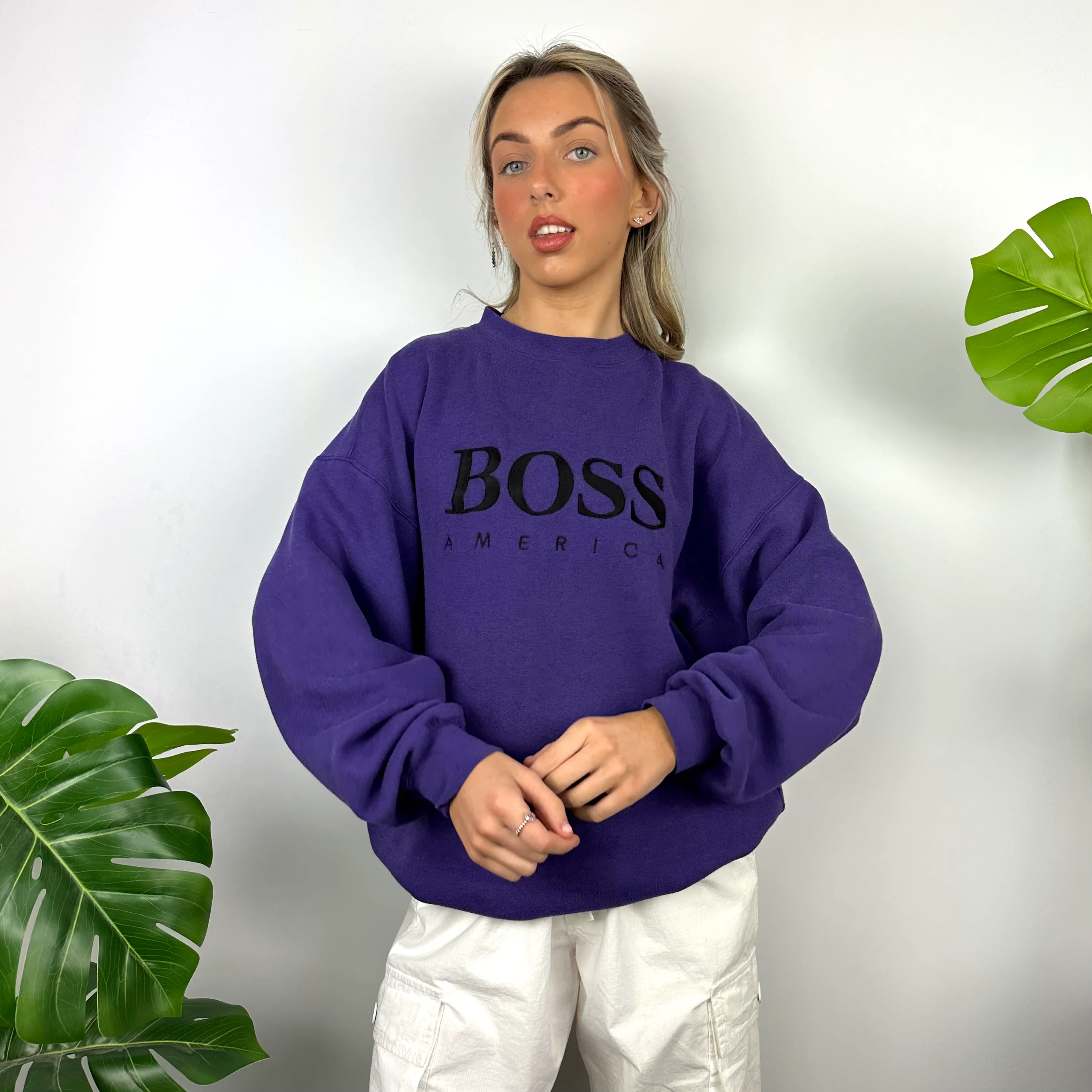 Boss America Purple Embroidered Spell Out Sweatshirt (L) - Image 2