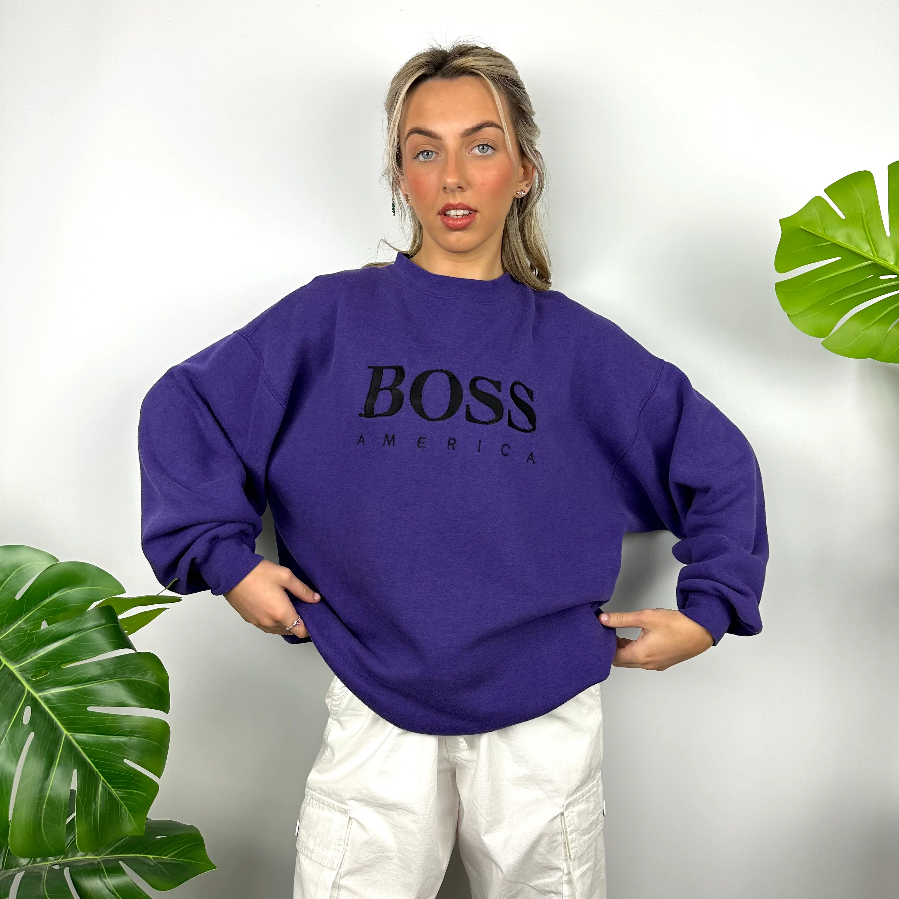 Boss America Purple Embroidered Spell Out Sweatshirt (L) - Image 3