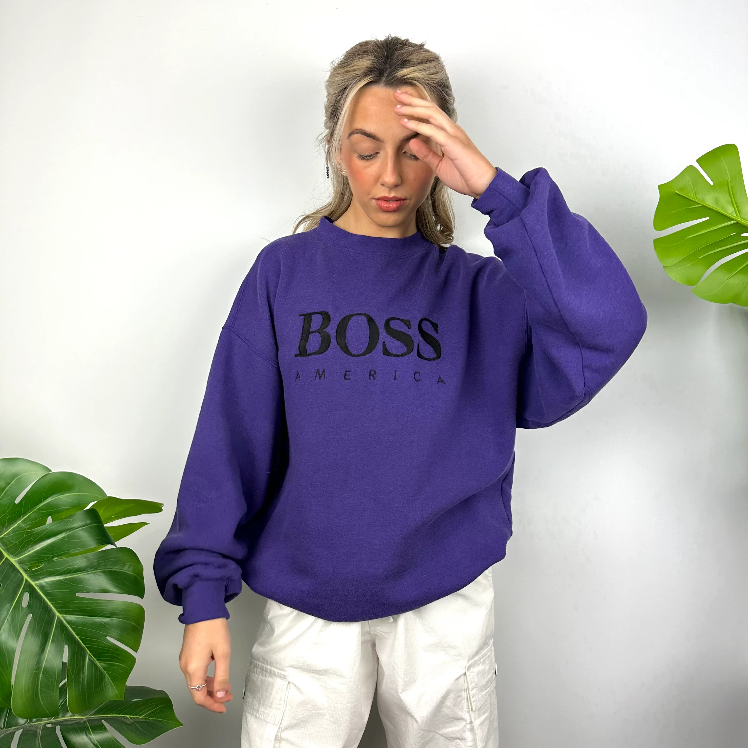 Boss America Purple Embroidered Spell Out Sweatshirt (L) - Image 4