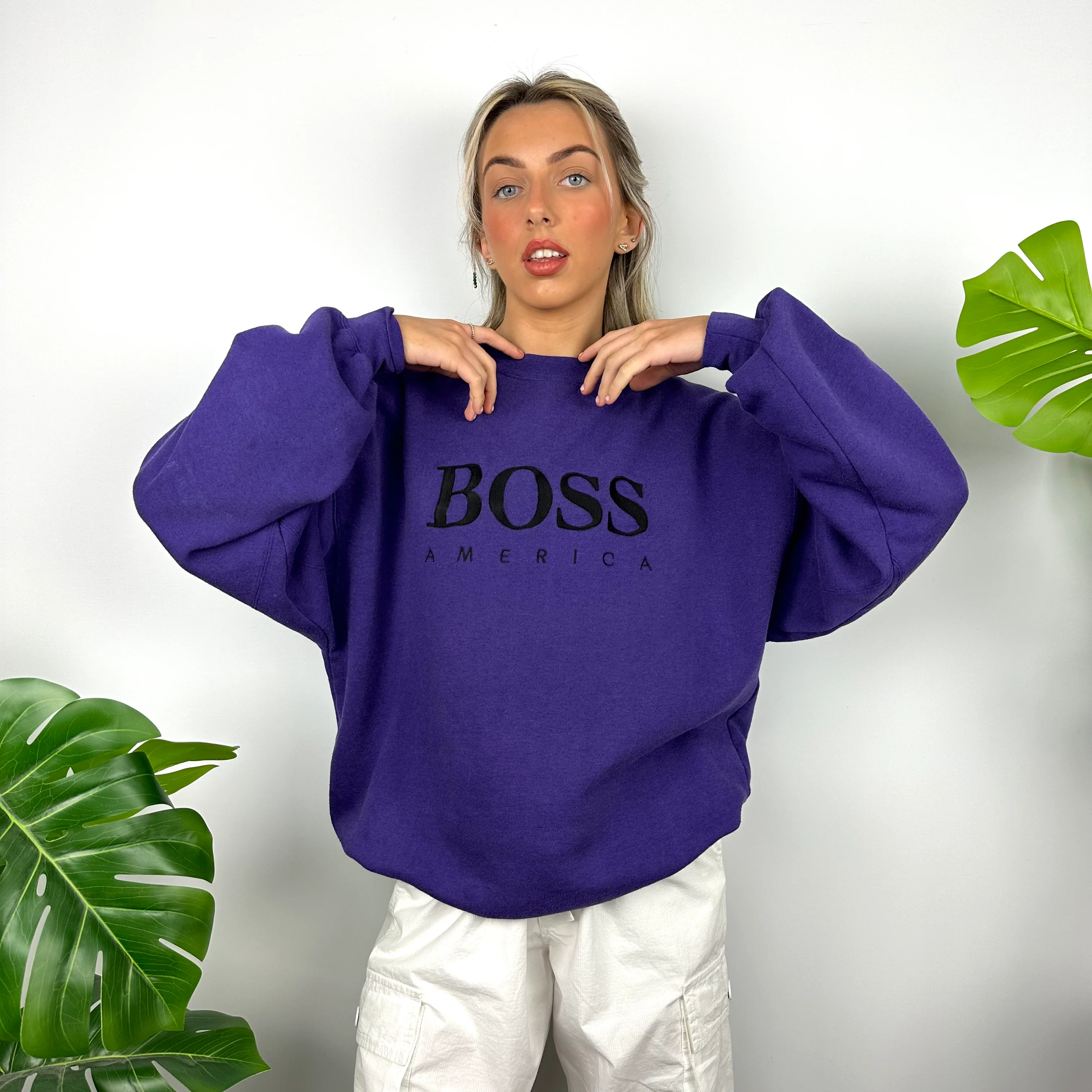 Boss America Purple Embroidered Spell Out Sweatshirt (L) - Image 7