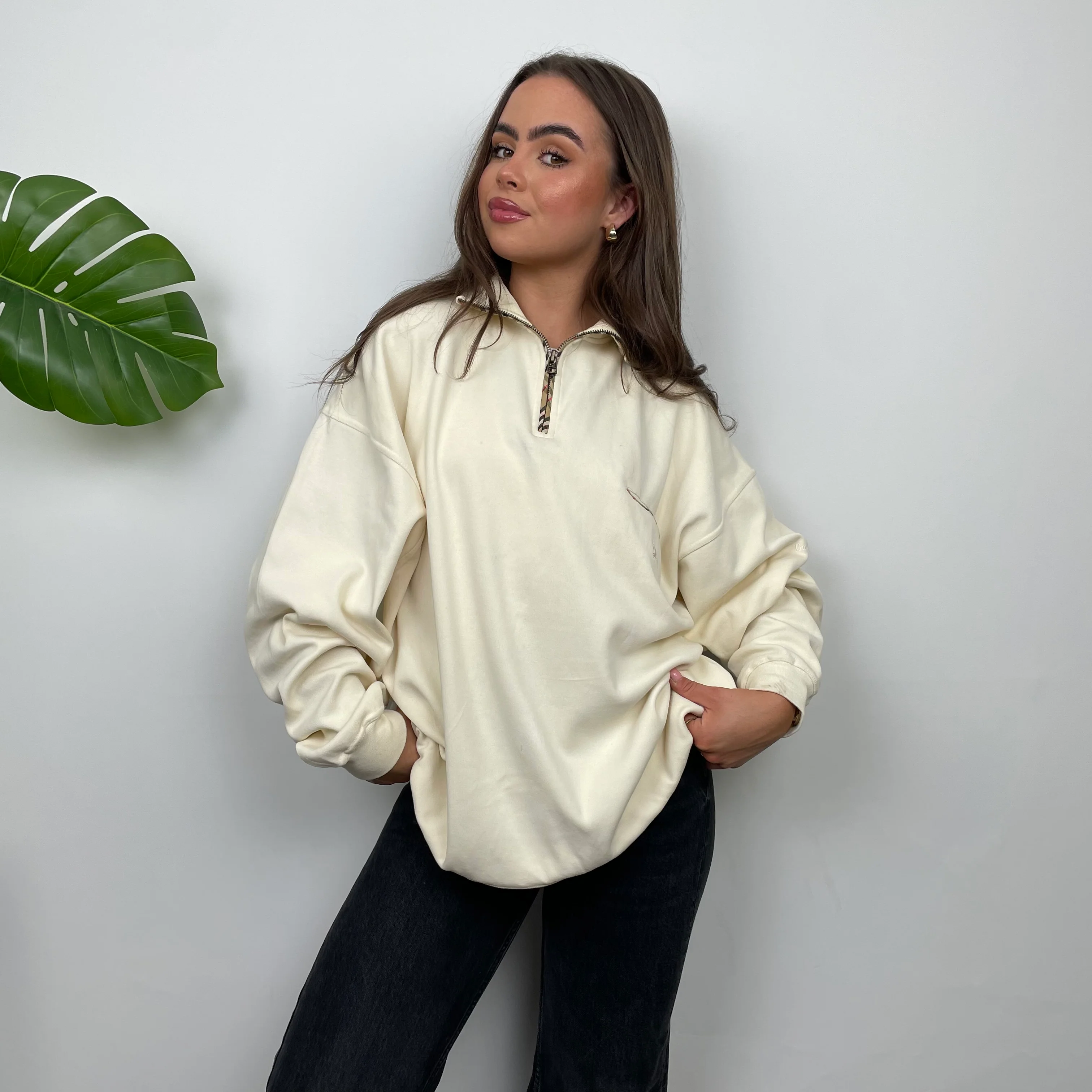 Burberry Cream Embroidered Spell Out Quarter Zip (L) - Image 8