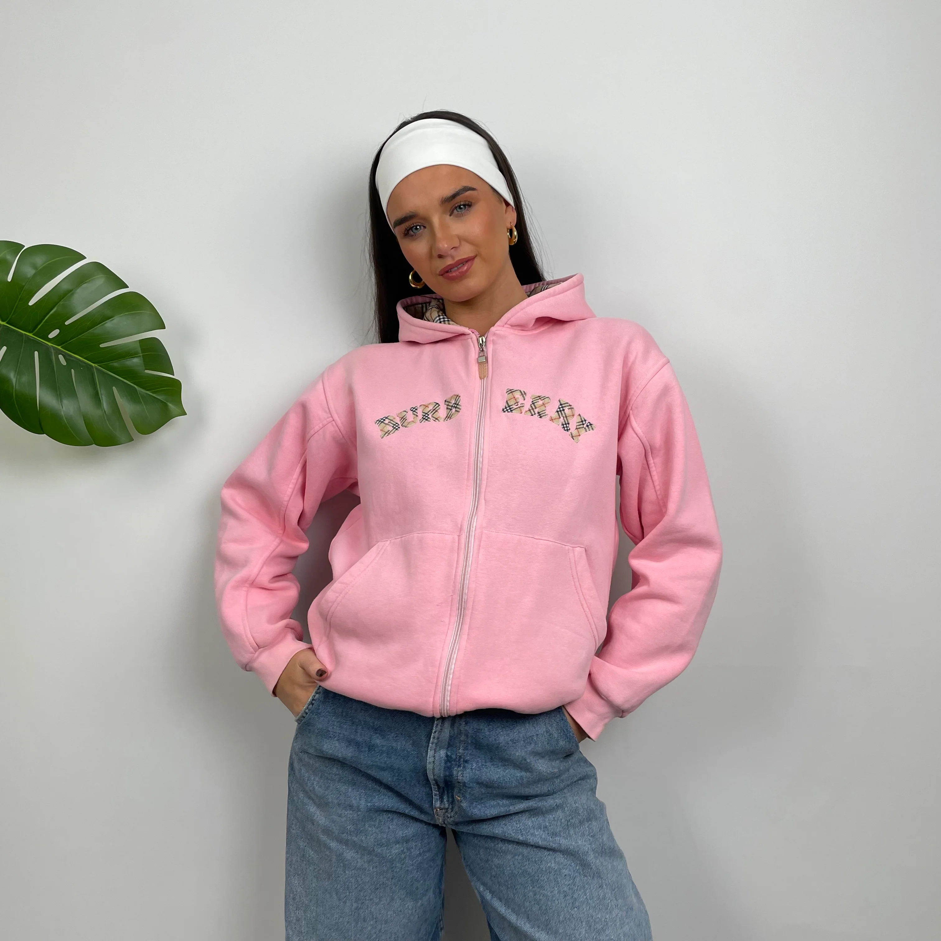 Burberry Pink Embroidered Logo Zip Up Sweatshirt (S) - Image 4