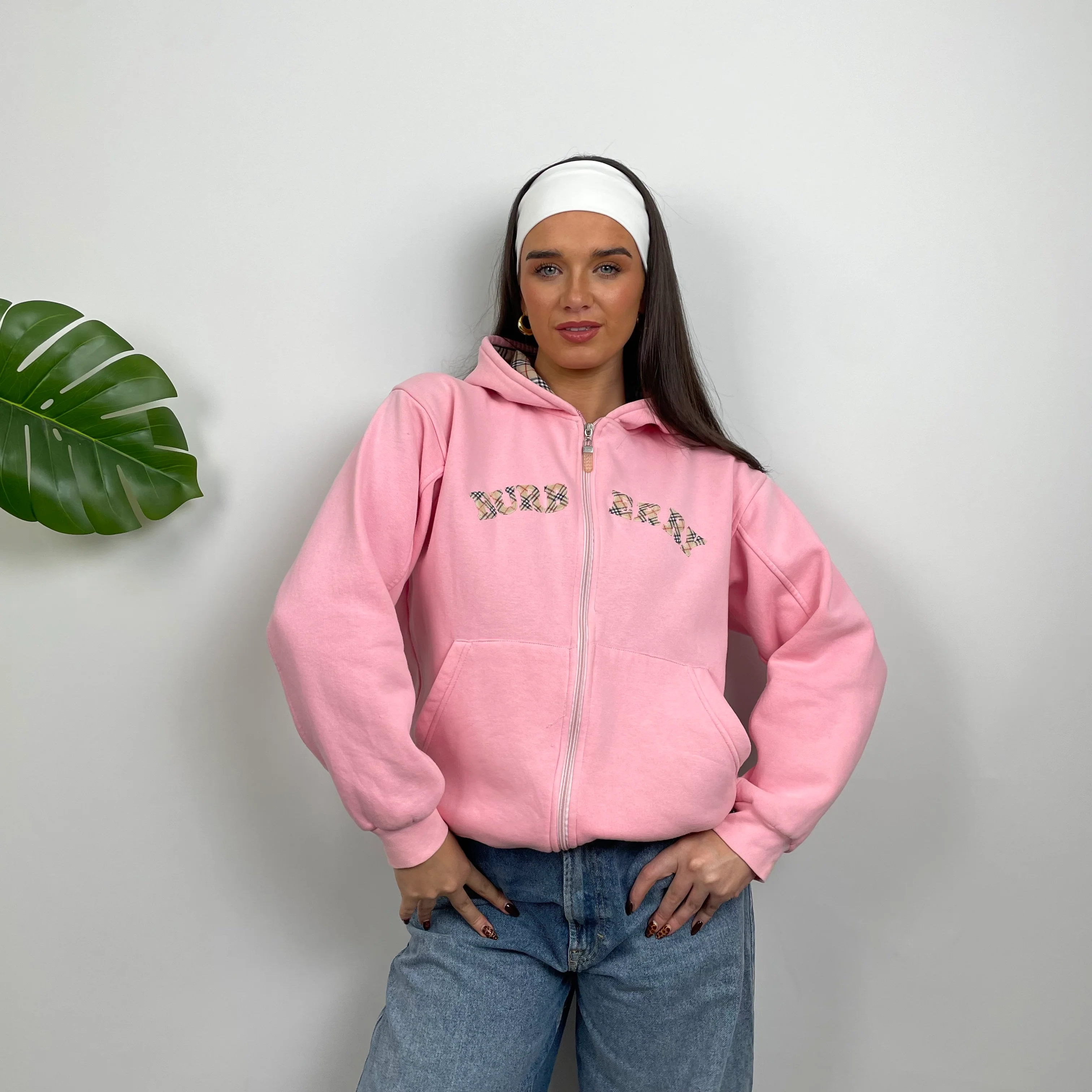 Burberry Pink Embroidered Logo Zip Up Sweatshirt (S) - Image 5