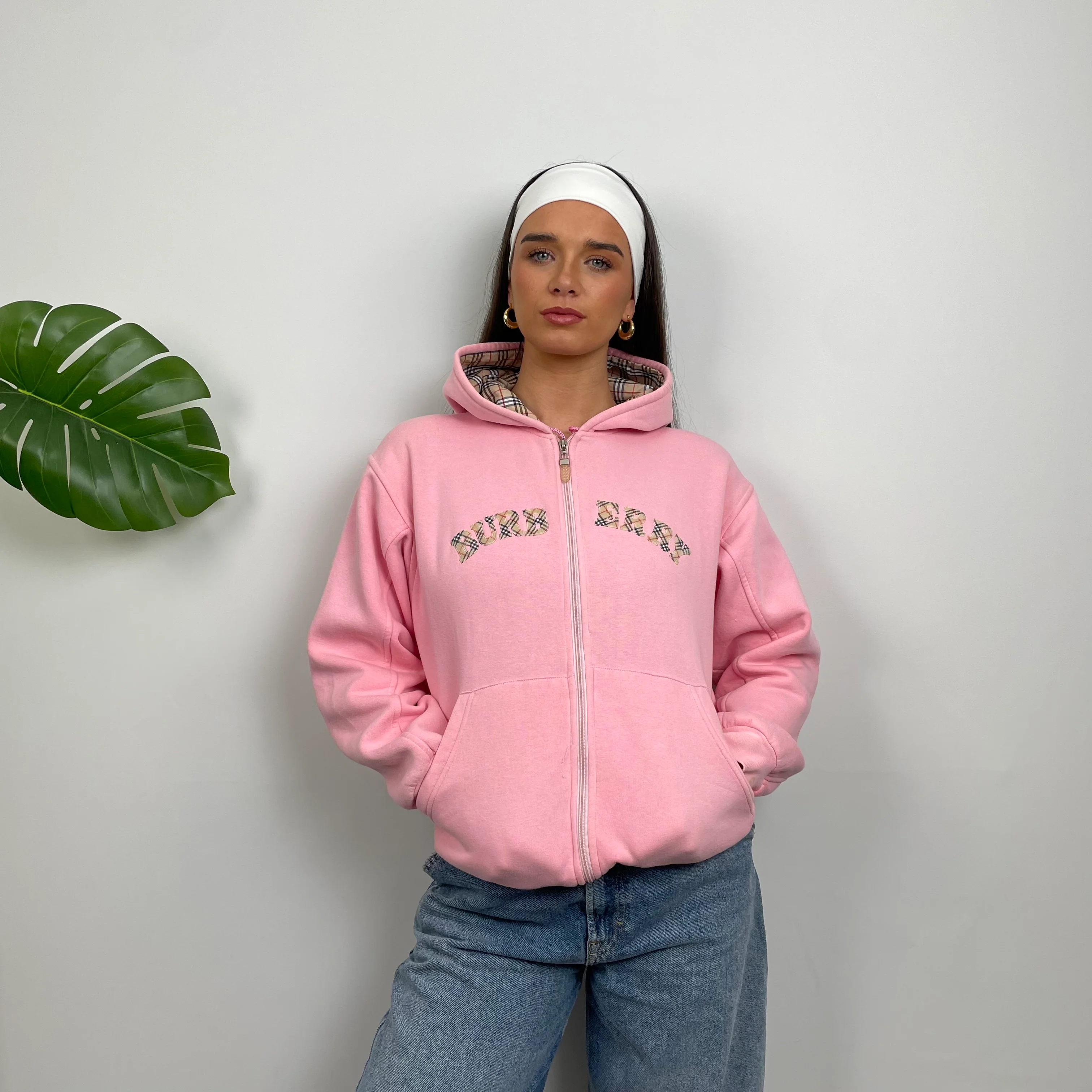 Burberry Pink Embroidered Logo Zip Up Sweatshirt (S) - Image 6