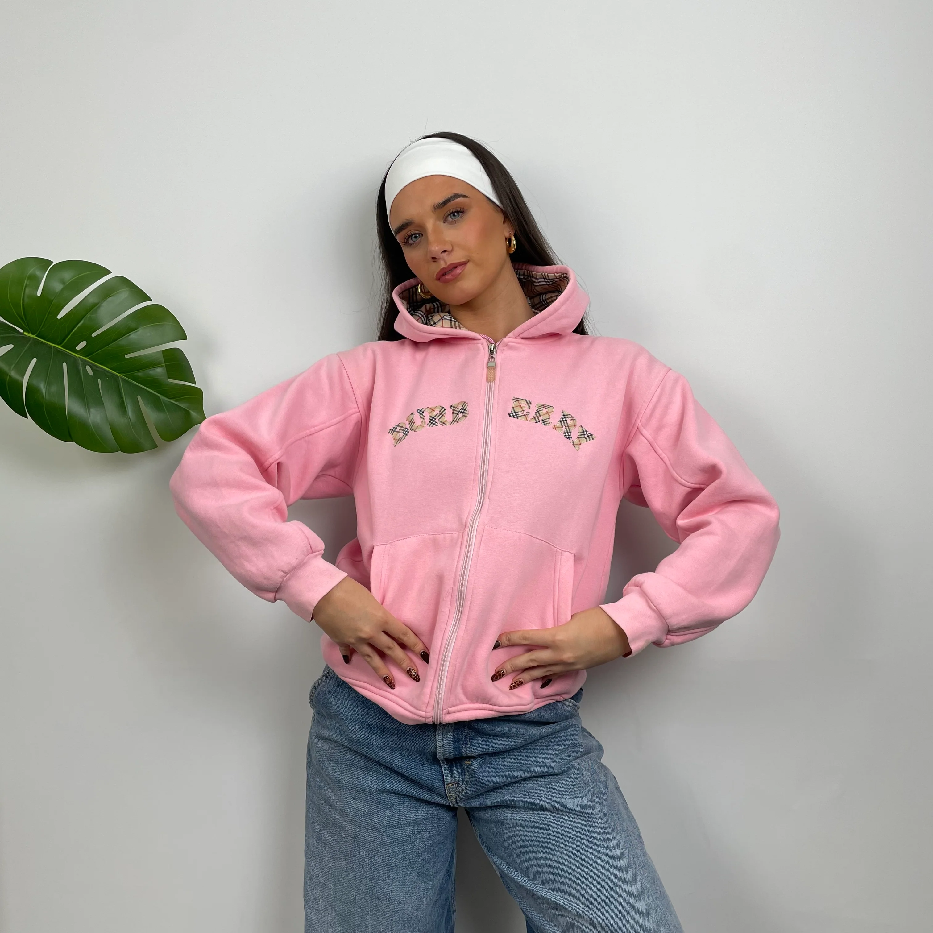 Burberry Pink Embroidered Logo Zip Up Sweatshirt (S) - Image 7