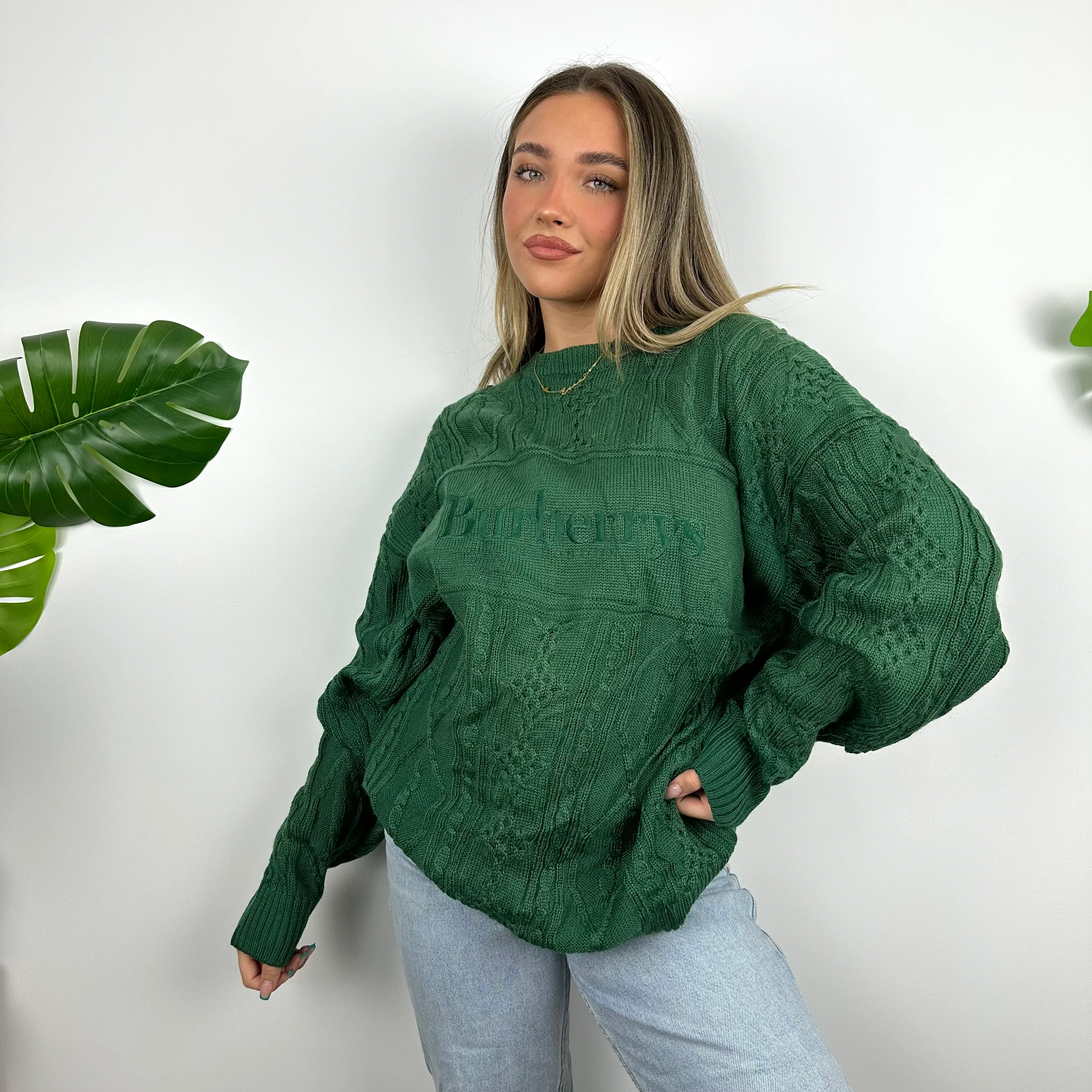 Burberry Rare Knitted Green Embroidered Spell Out Sweater (XL) - Image 2