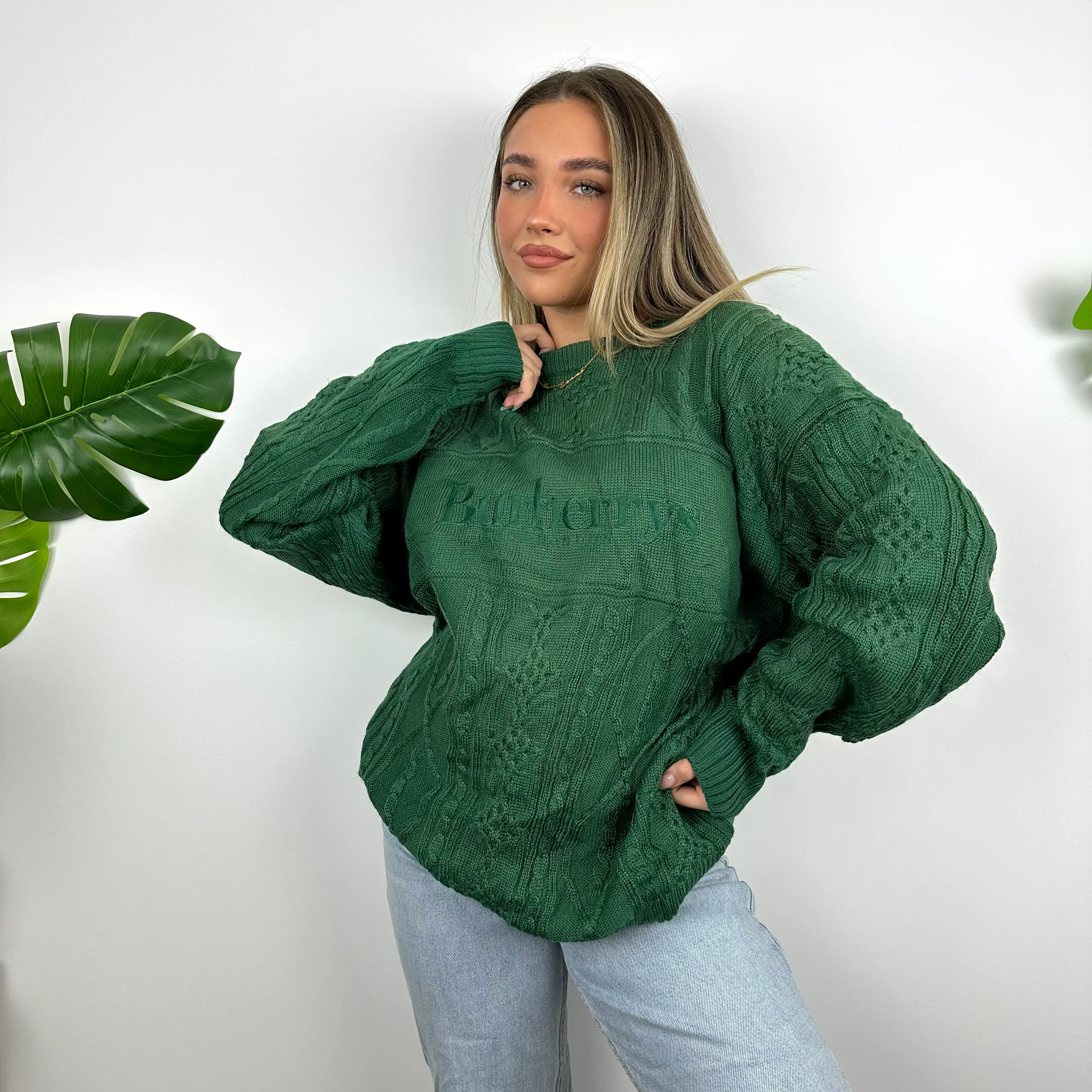 Burberry Rare Knitted Green Embroidered Spell Out Sweater (XL) - Image 3