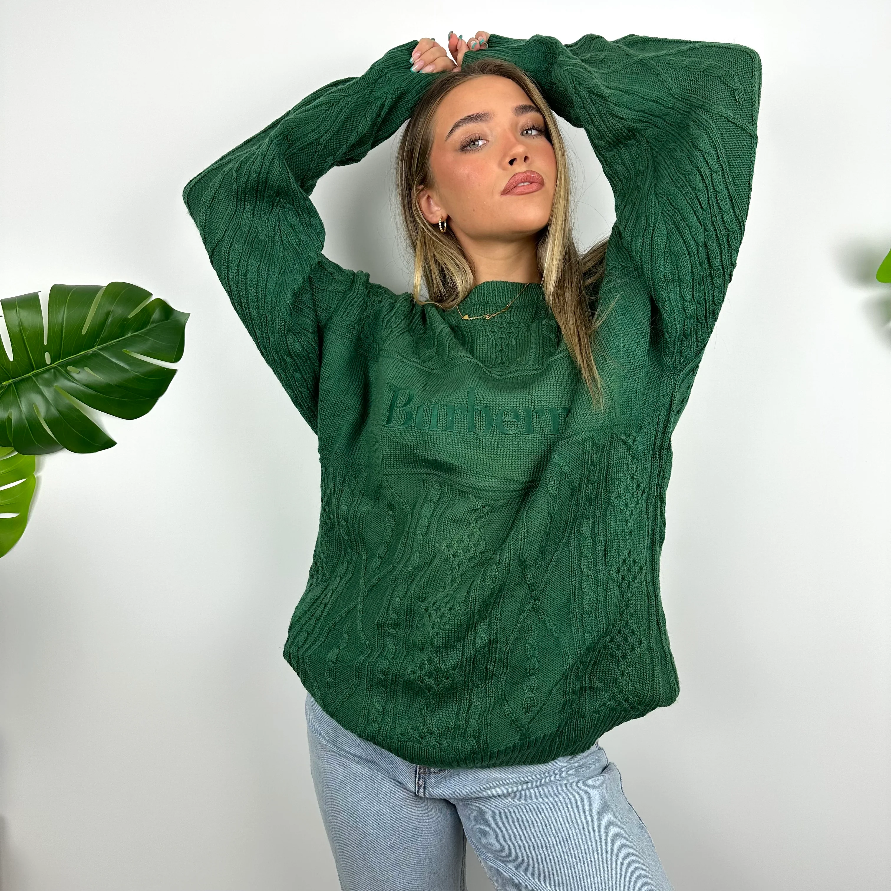 Burberry Rare Knitted Green Embroidered Spell Out Sweater (XL) - Image 4