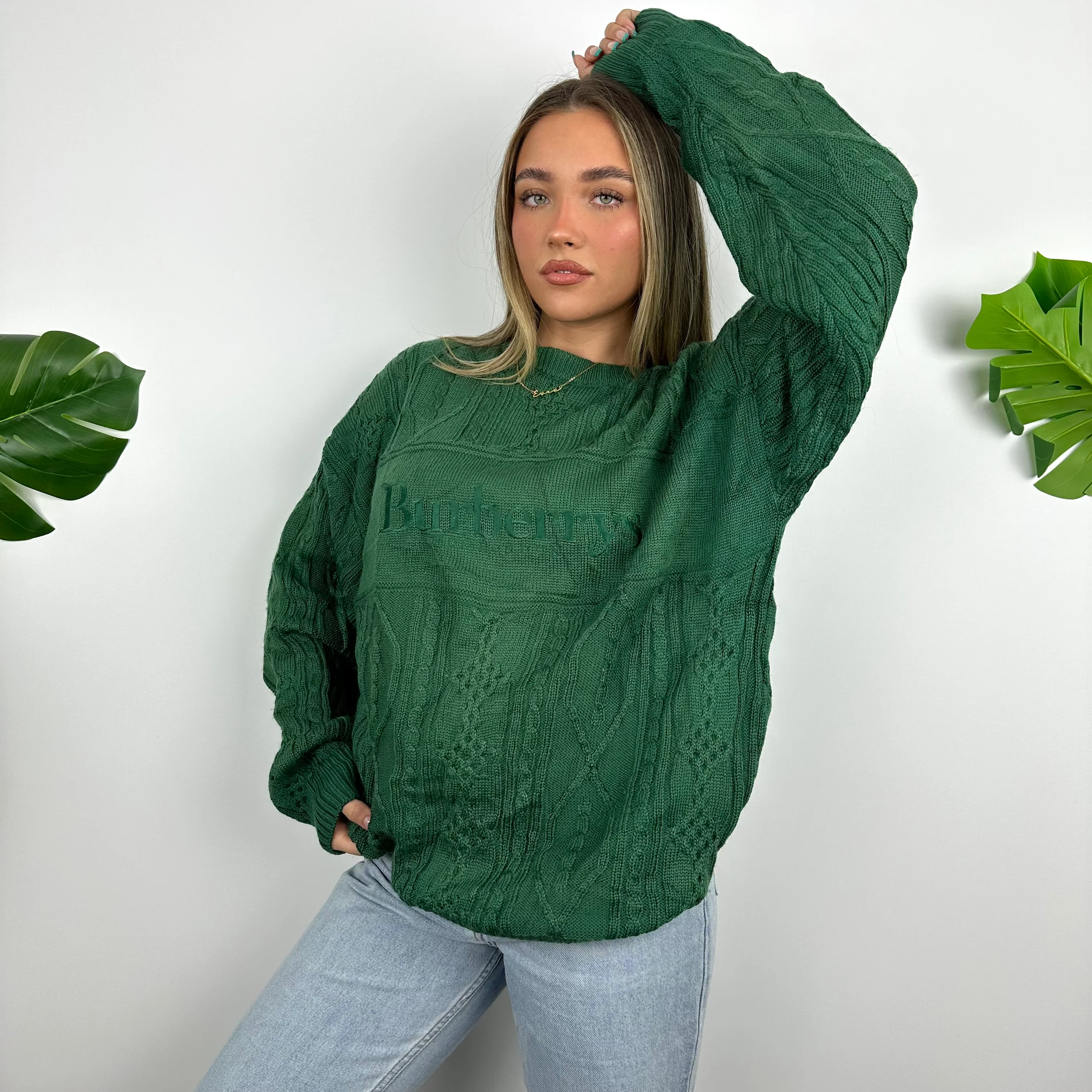 Burberry Rare Knitted Green Embroidered Spell Out Sweater (XL) - Image 5