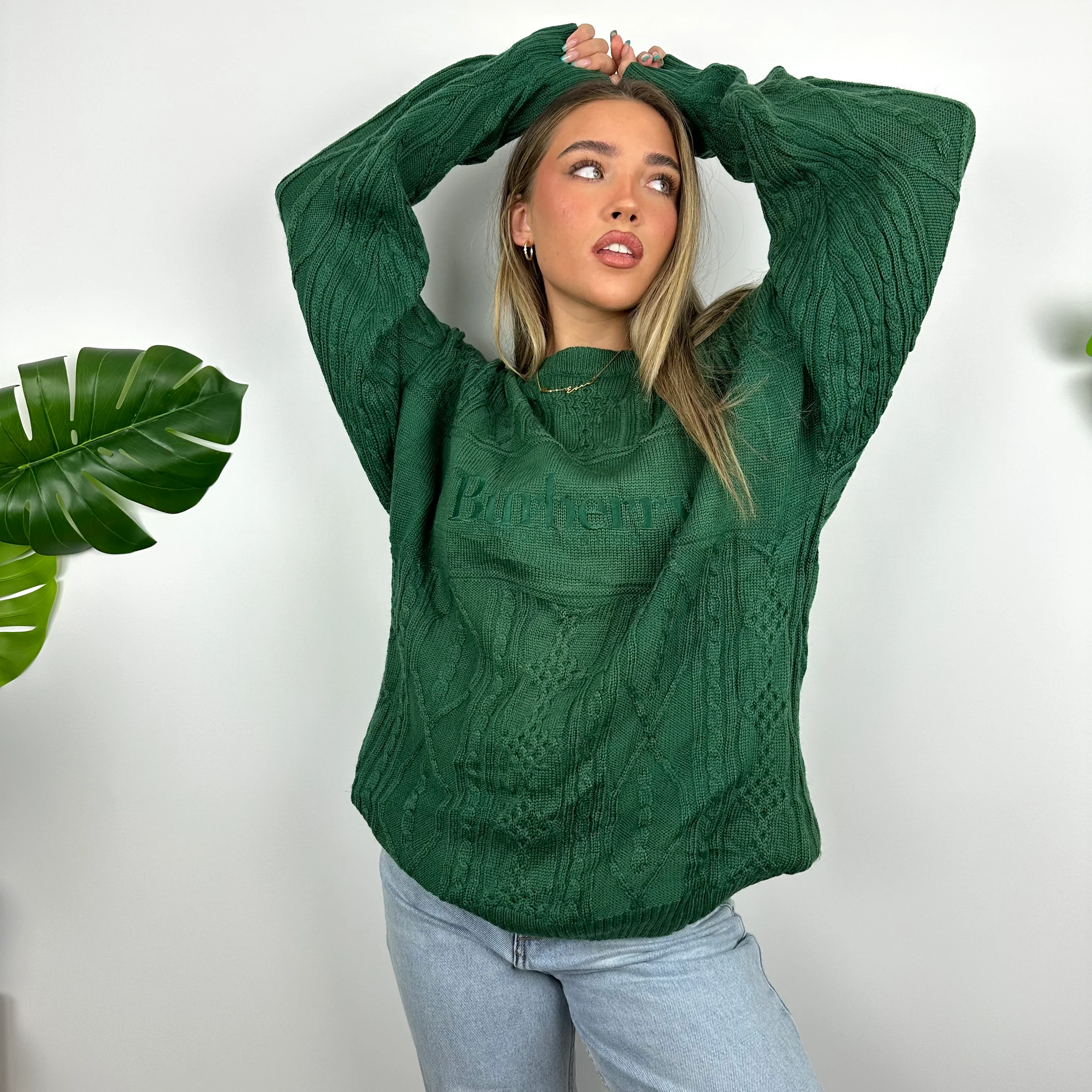 Burberry Rare Knitted Green Embroidered Spell Out Sweater (XL) - Image 6