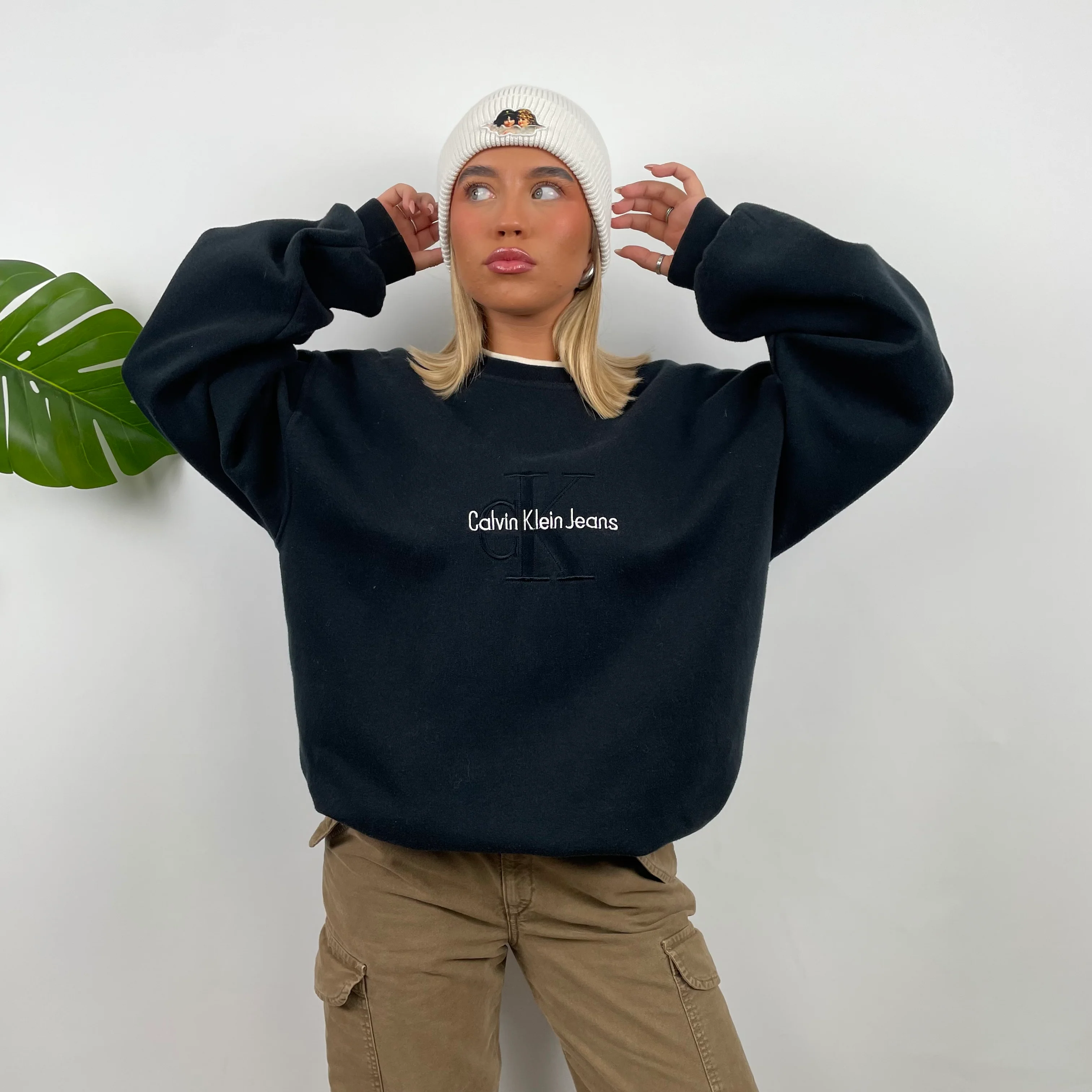 Calvin Klein Black Embroidered Spell Out Sweatshirt (XL) - Image 2