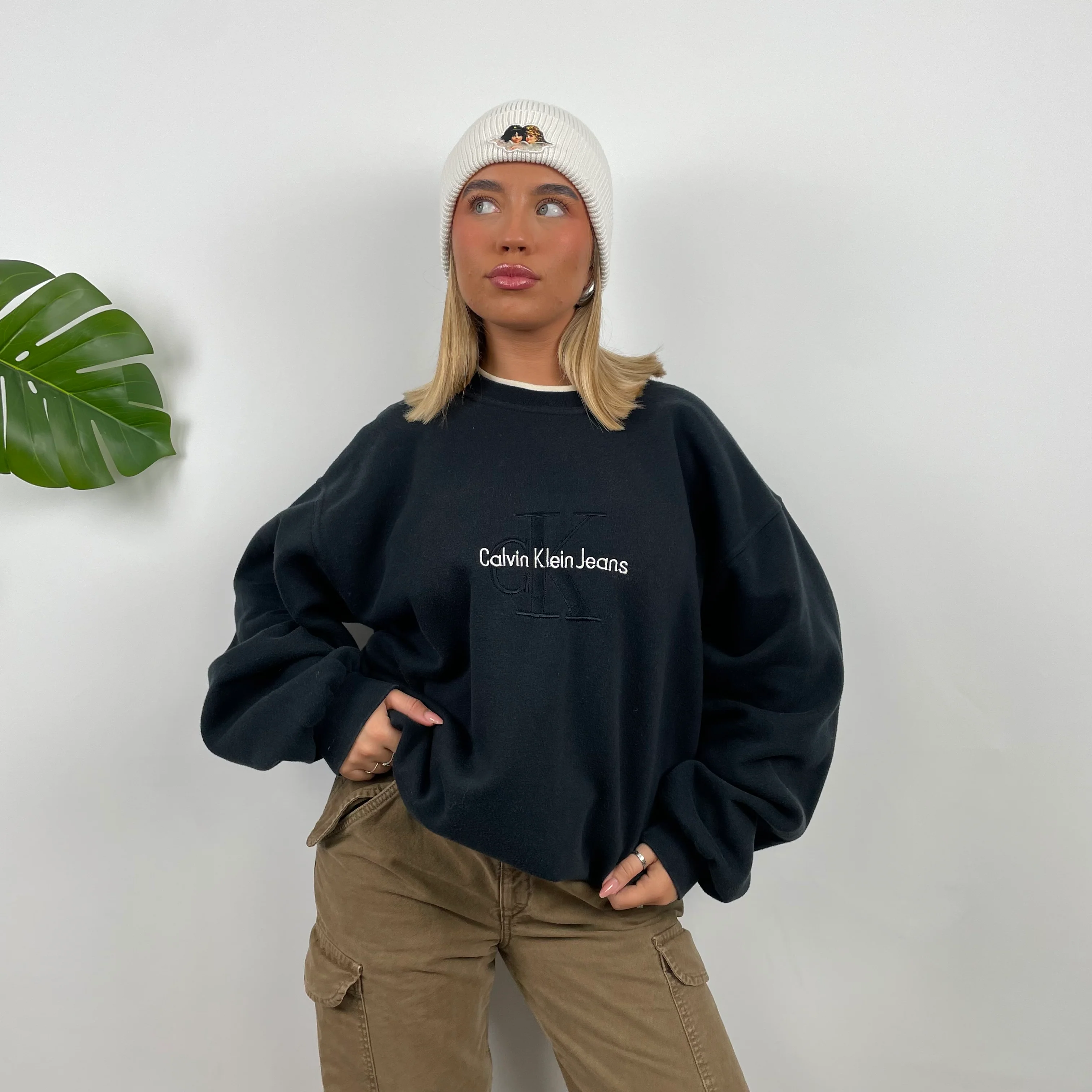 Calvin Klein Black Embroidered Spell Out Sweatshirt (XL) - Image 3
