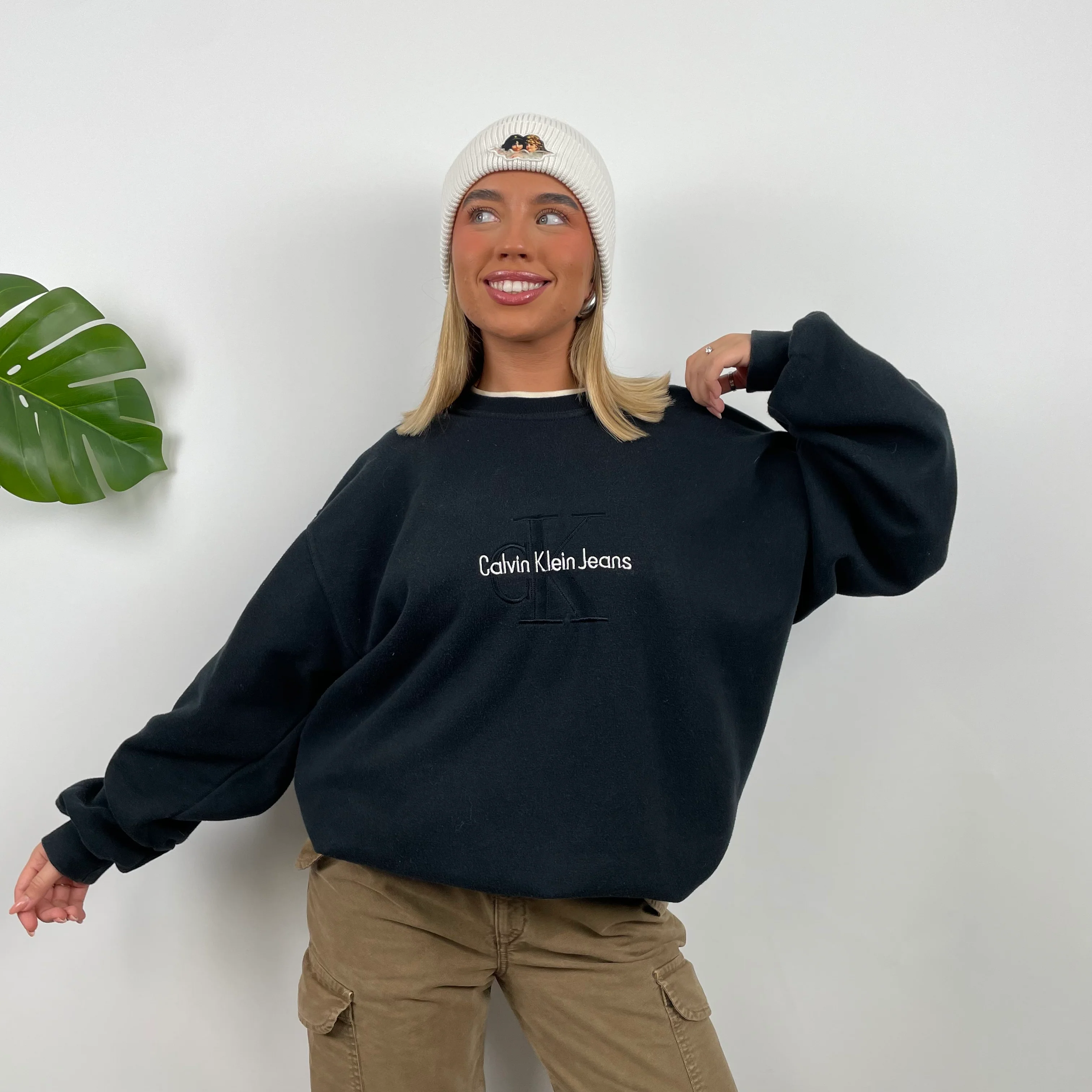 Calvin Klein Black Embroidered Spell Out Sweatshirt (XL) - Image 4