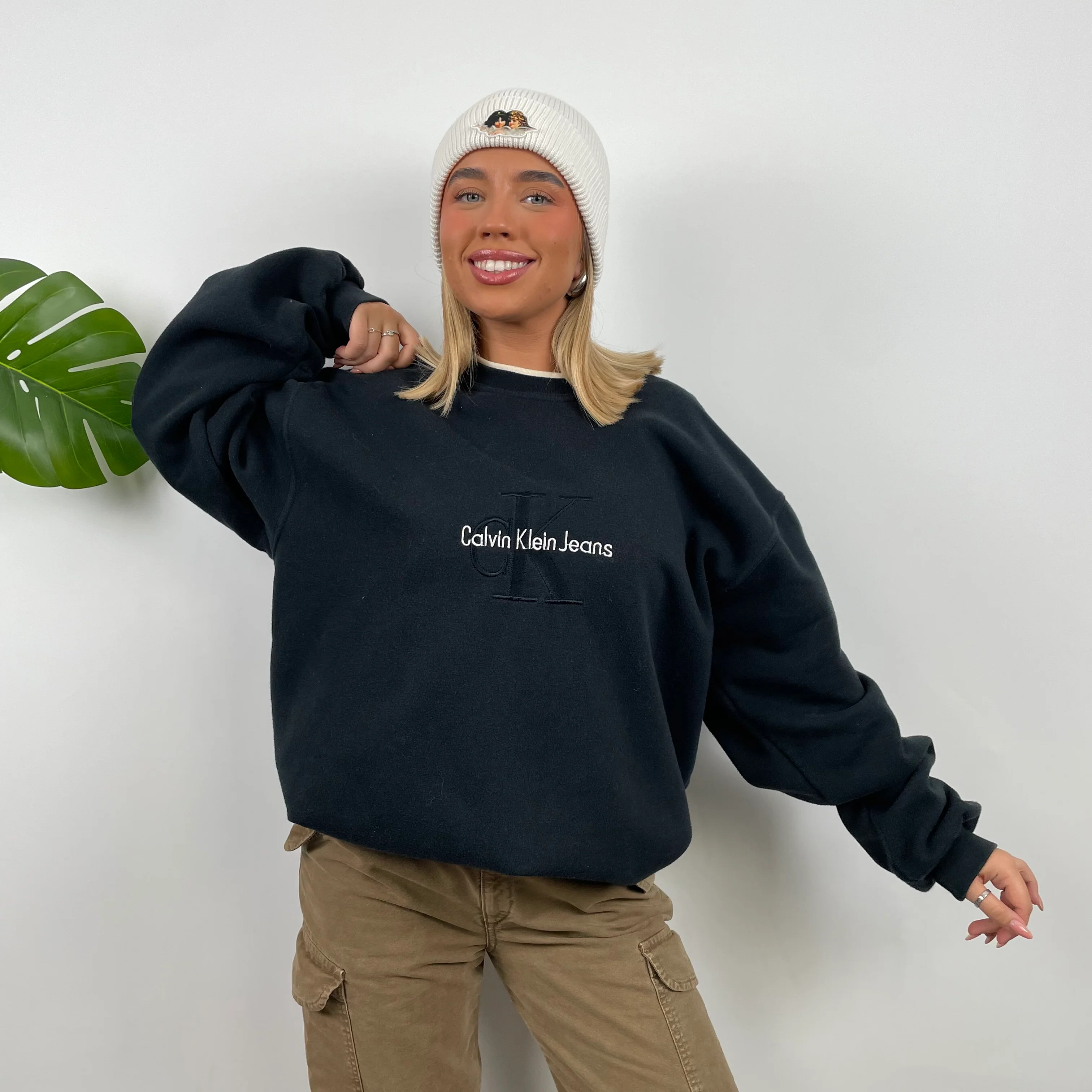 Calvin Klein Black Embroidered Spell Out Sweatshirt (XL) - Image 5