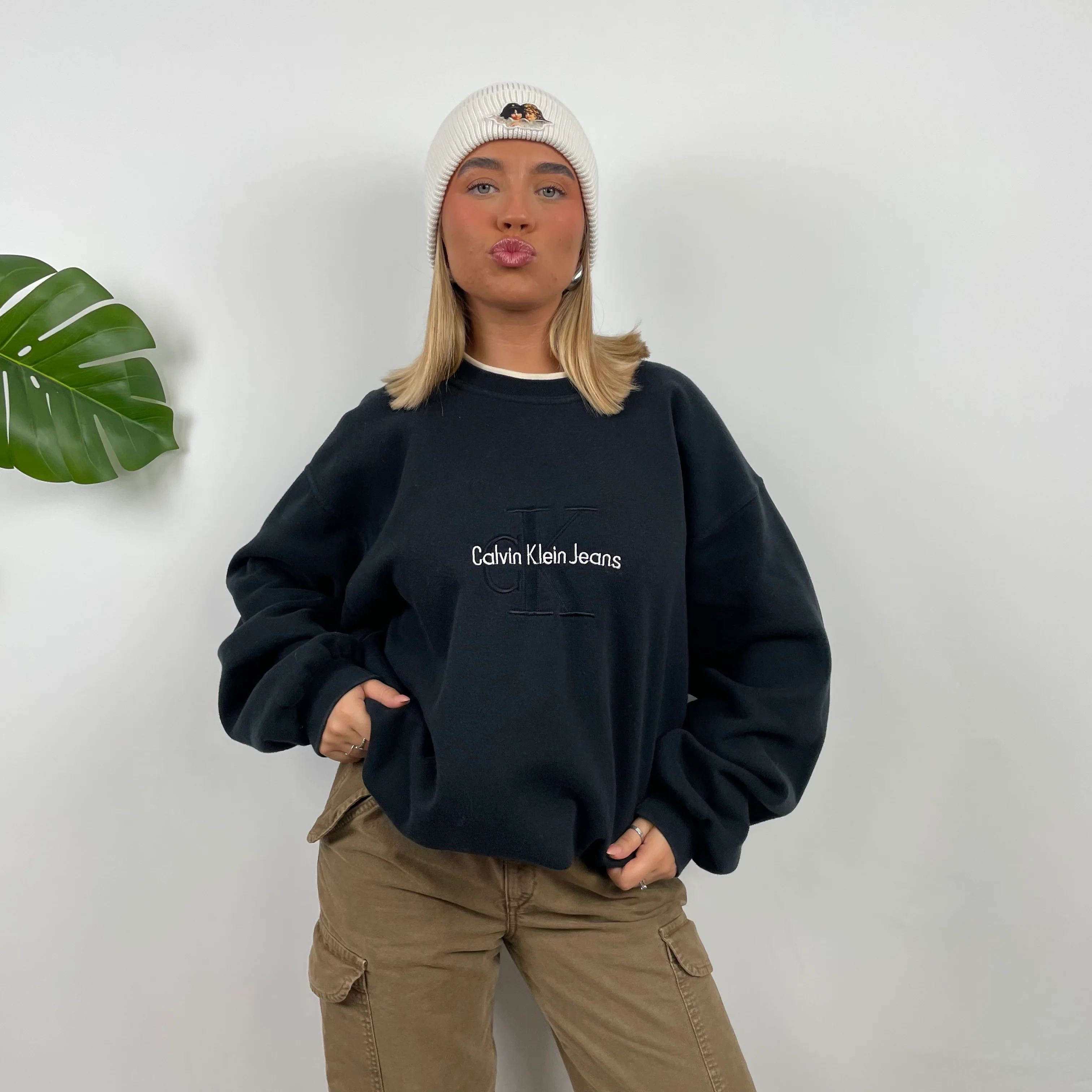 Calvin Klein Black Embroidered Spell Out Sweatshirt (XL) - Image 7