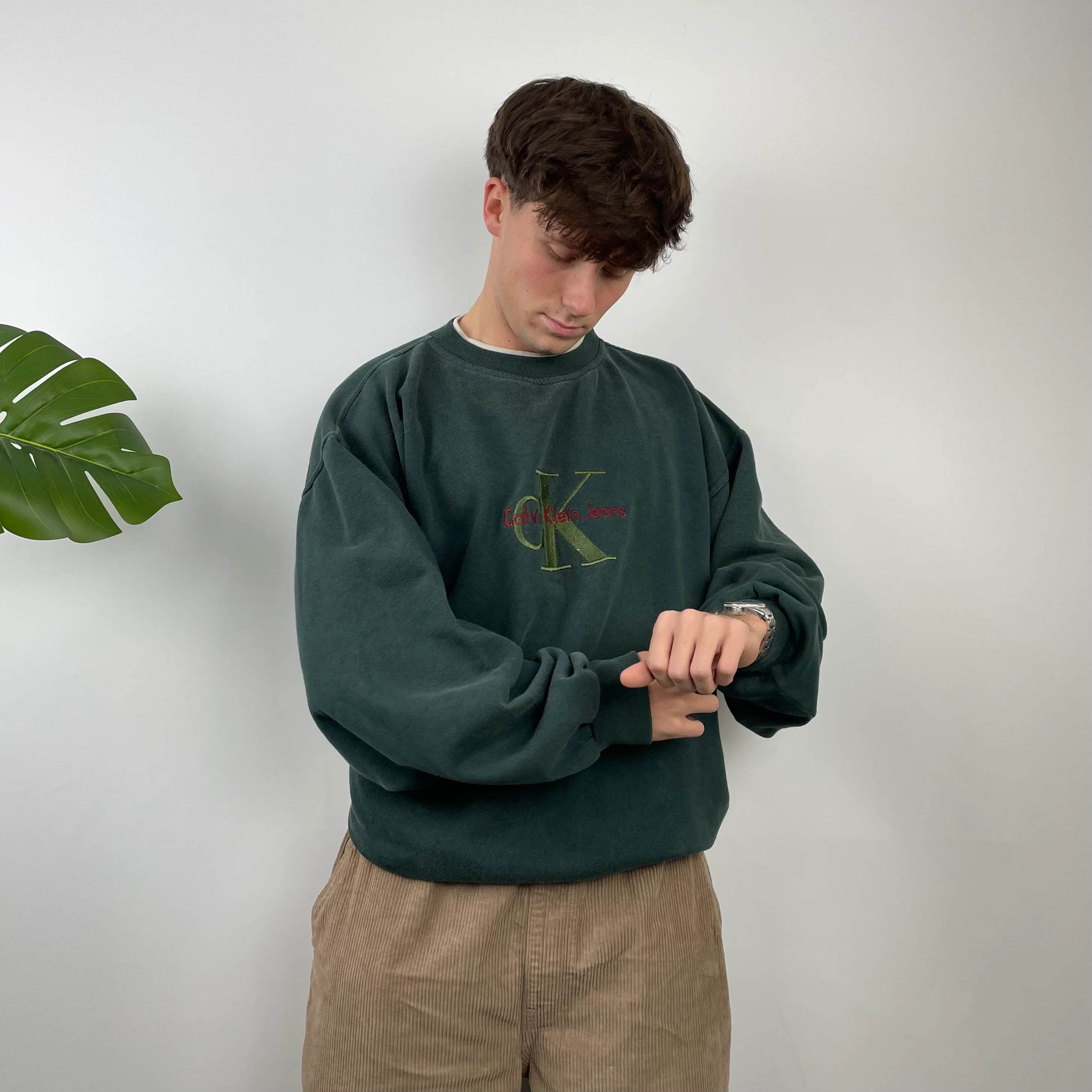 Calvin Klein Green Embroidered Spell Out Sweatshirt (L) - Image 2