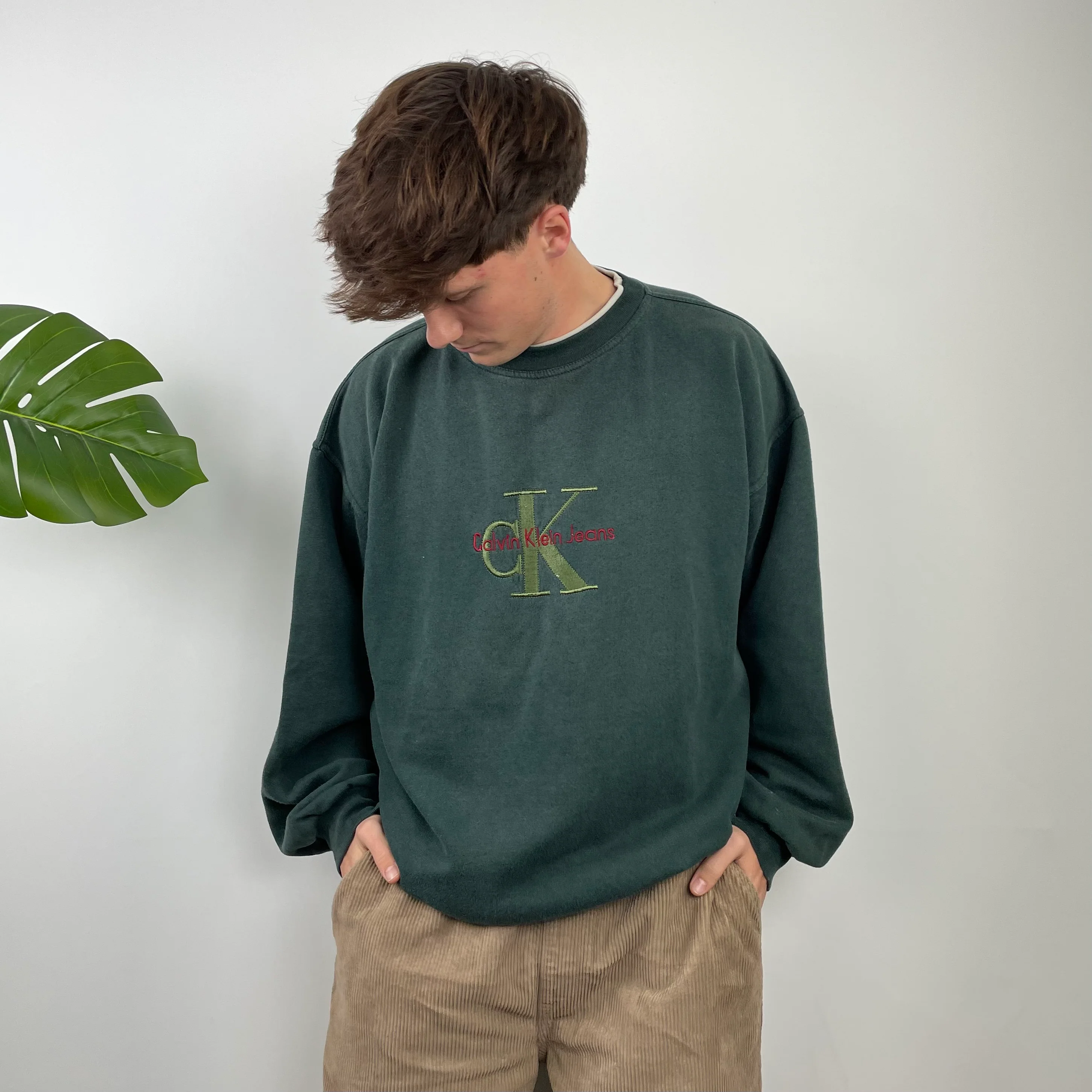 Calvin Klein Green Embroidered Spell Out Sweatshirt (L) - Image 4