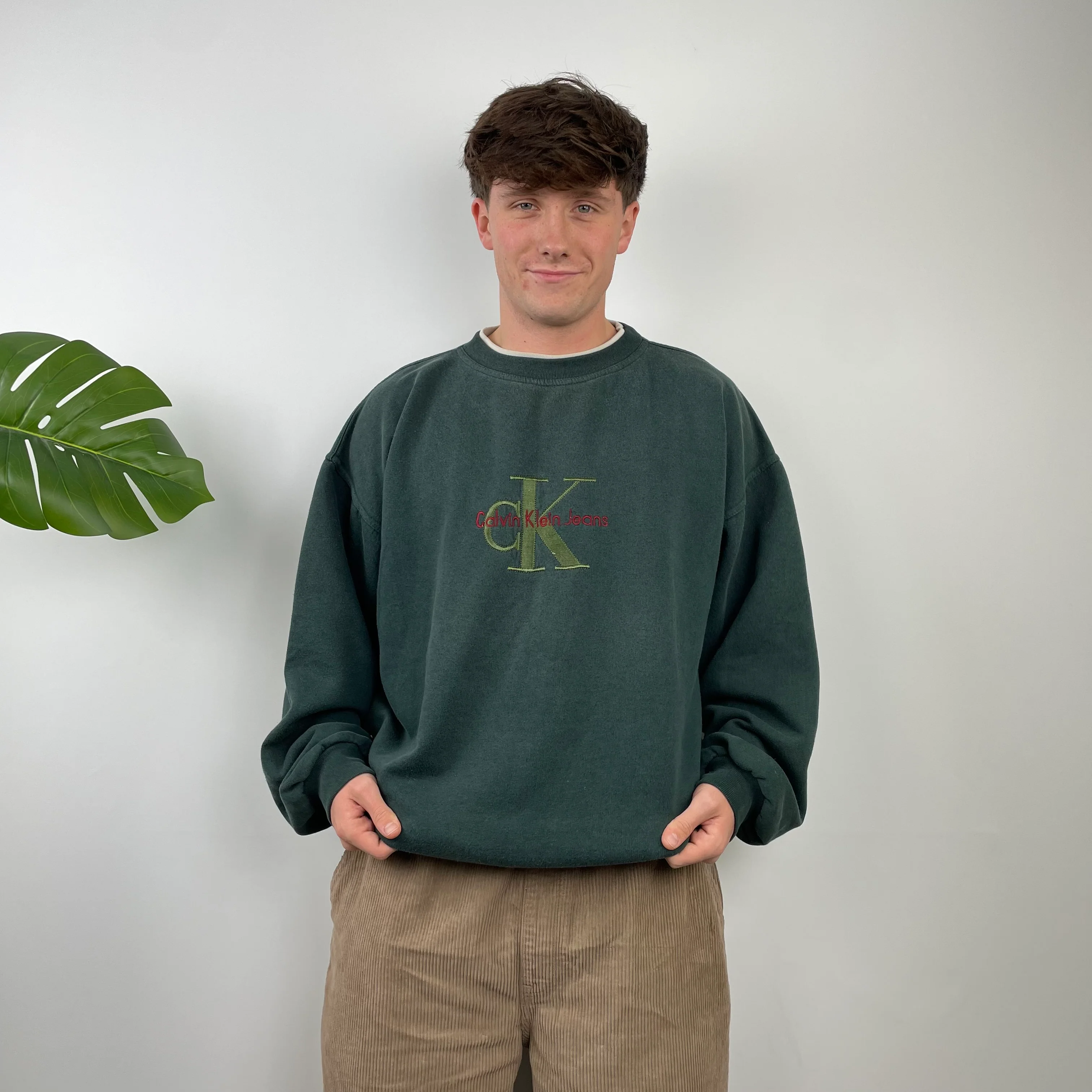 Calvin Klein Green Embroidered Spell Out Sweatshirt (L) - Image 5