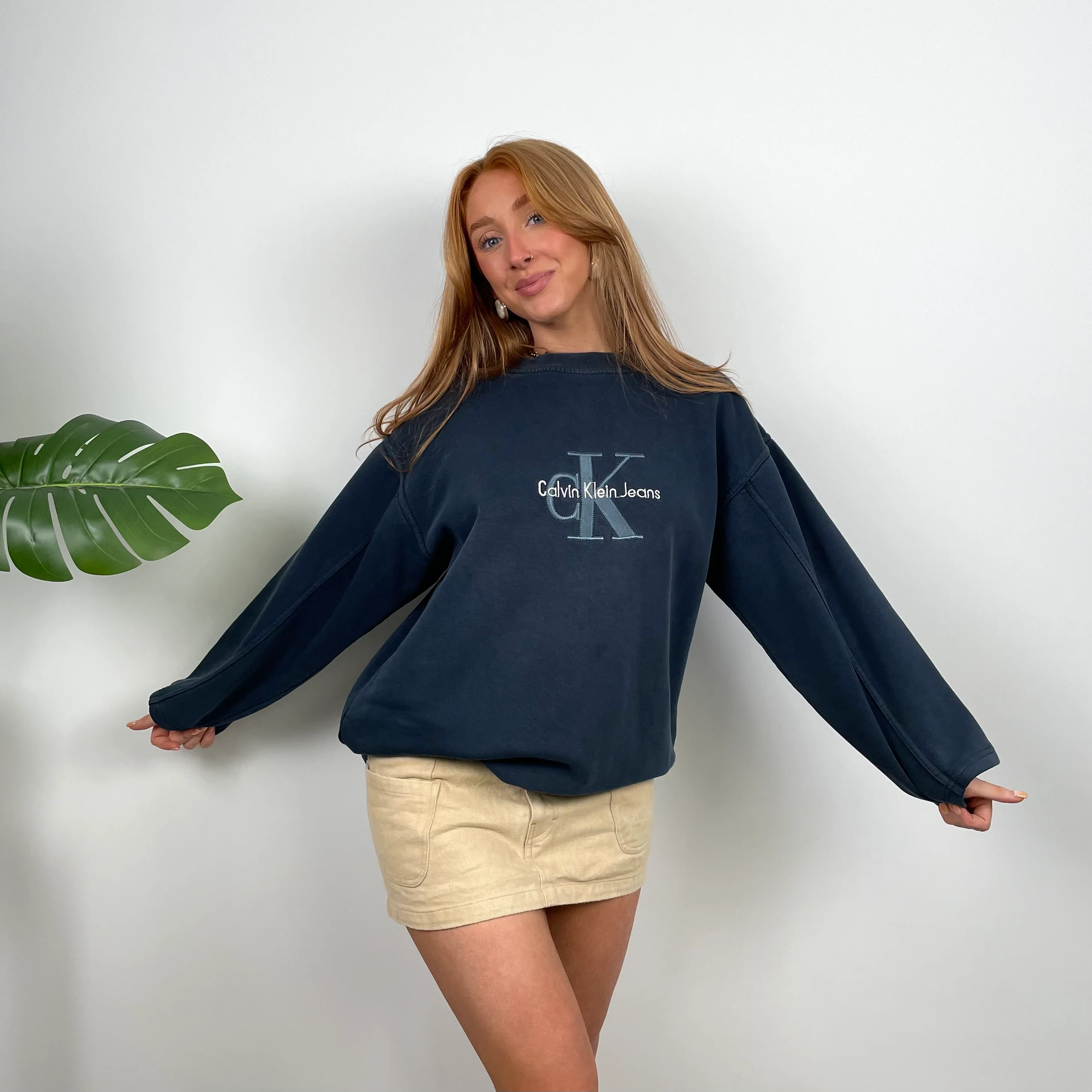 Calvin Klein Navy Embroidered Spell Out Sweatshirt (M) - Image 2