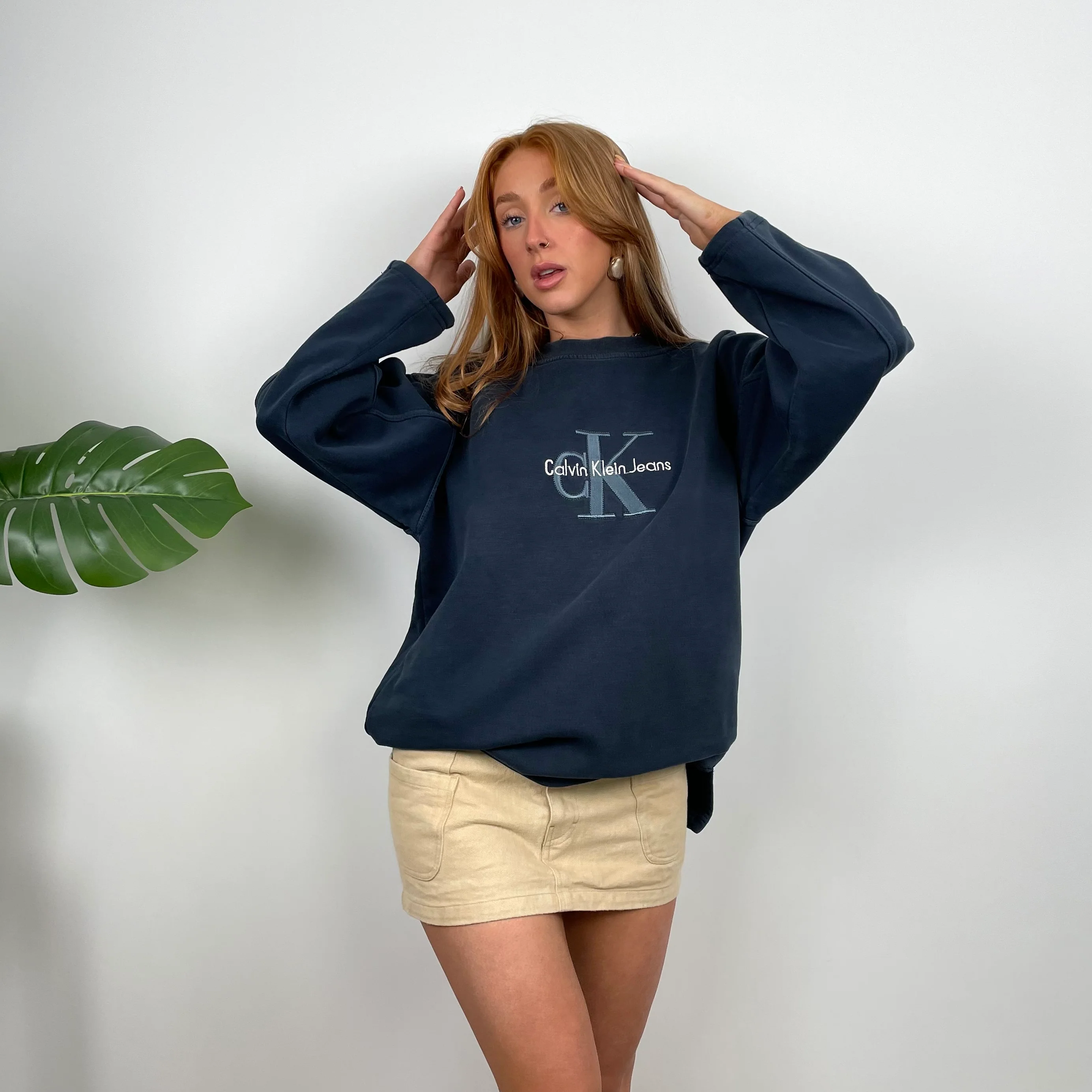 Calvin Klein Navy Embroidered Spell Out Sweatshirt (M) - Image 3