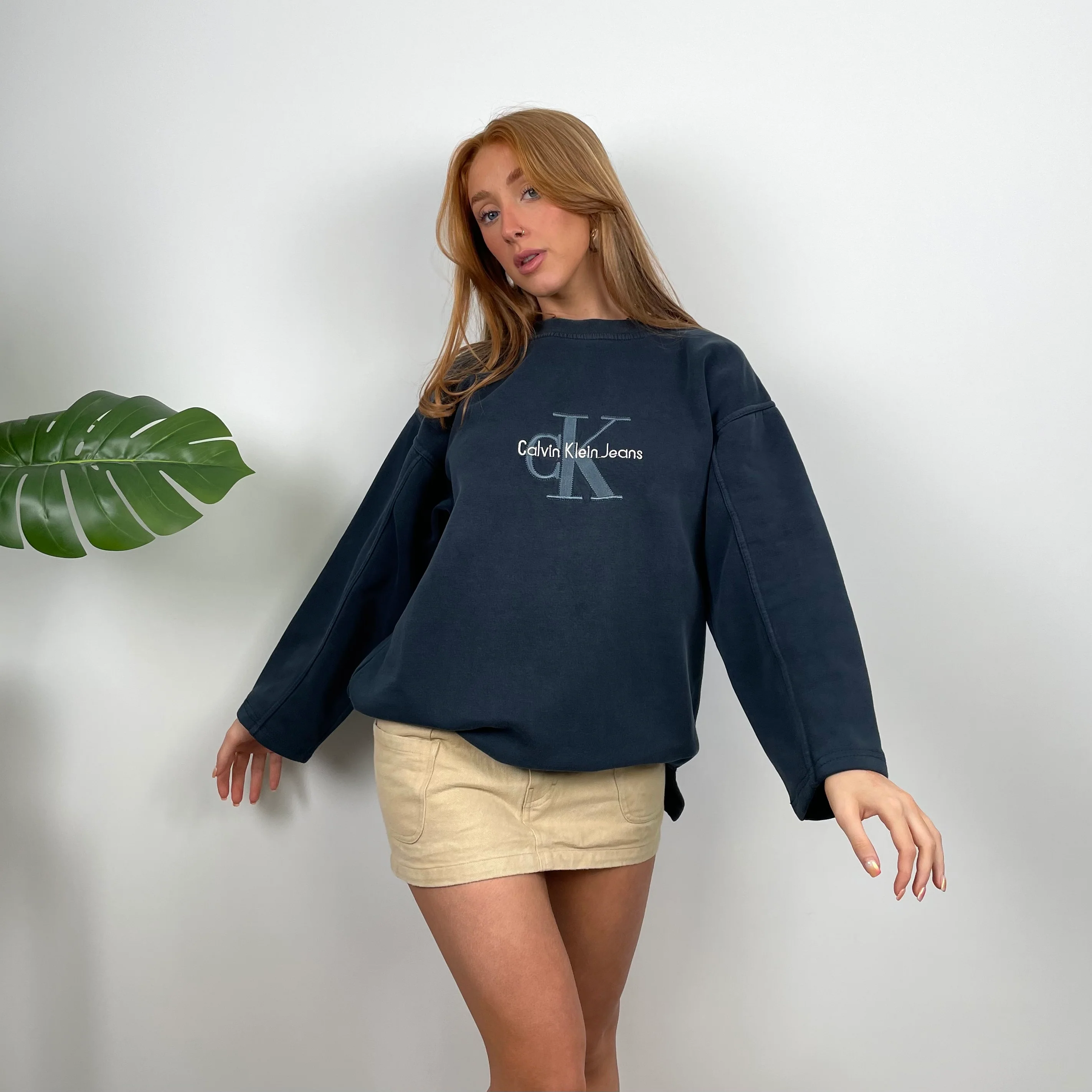 Calvin Klein Navy Embroidered Spell Out Sweatshirt (M) - Image 4