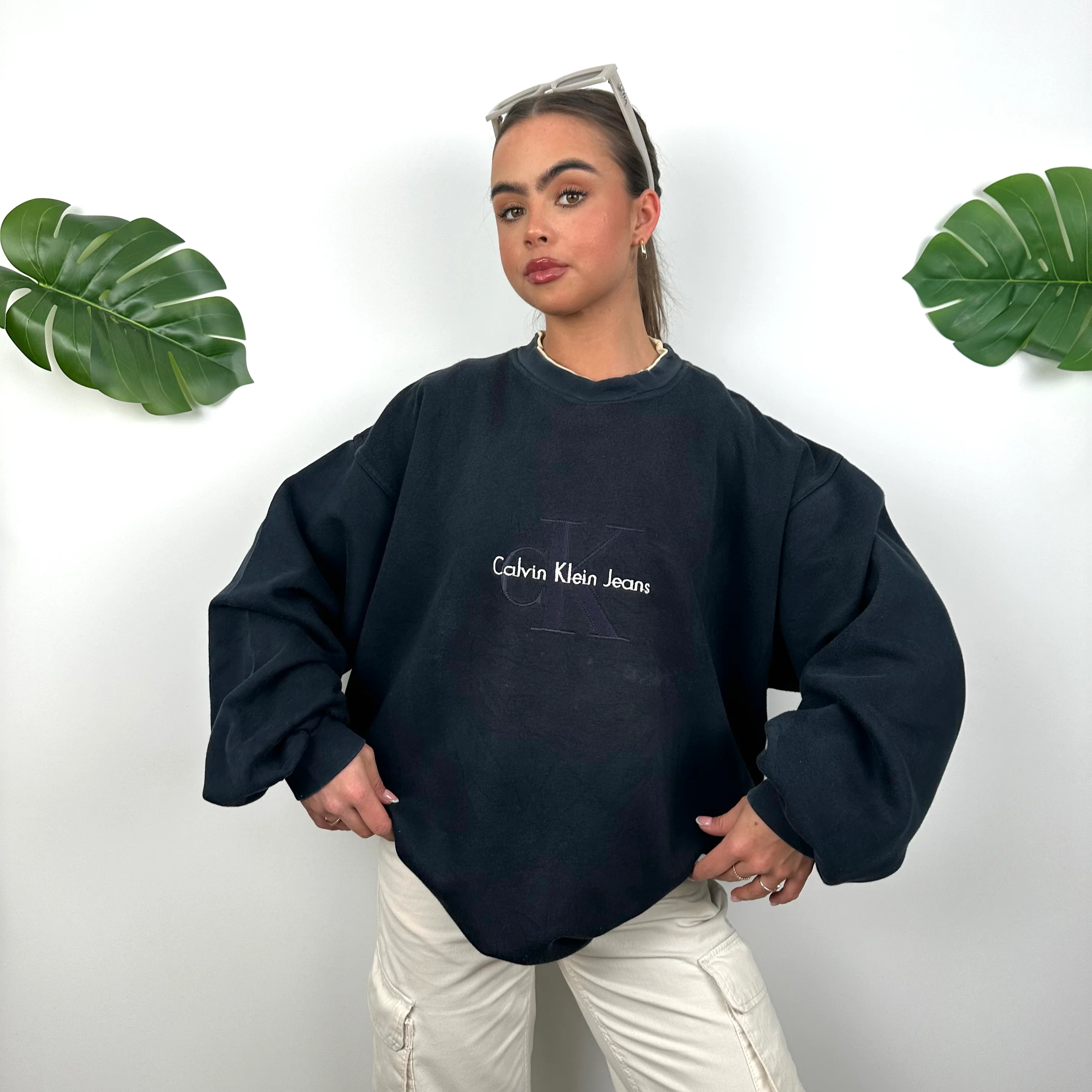 Calvin Klein Navy Embroidered Spell Out Sweatshirt (XL)