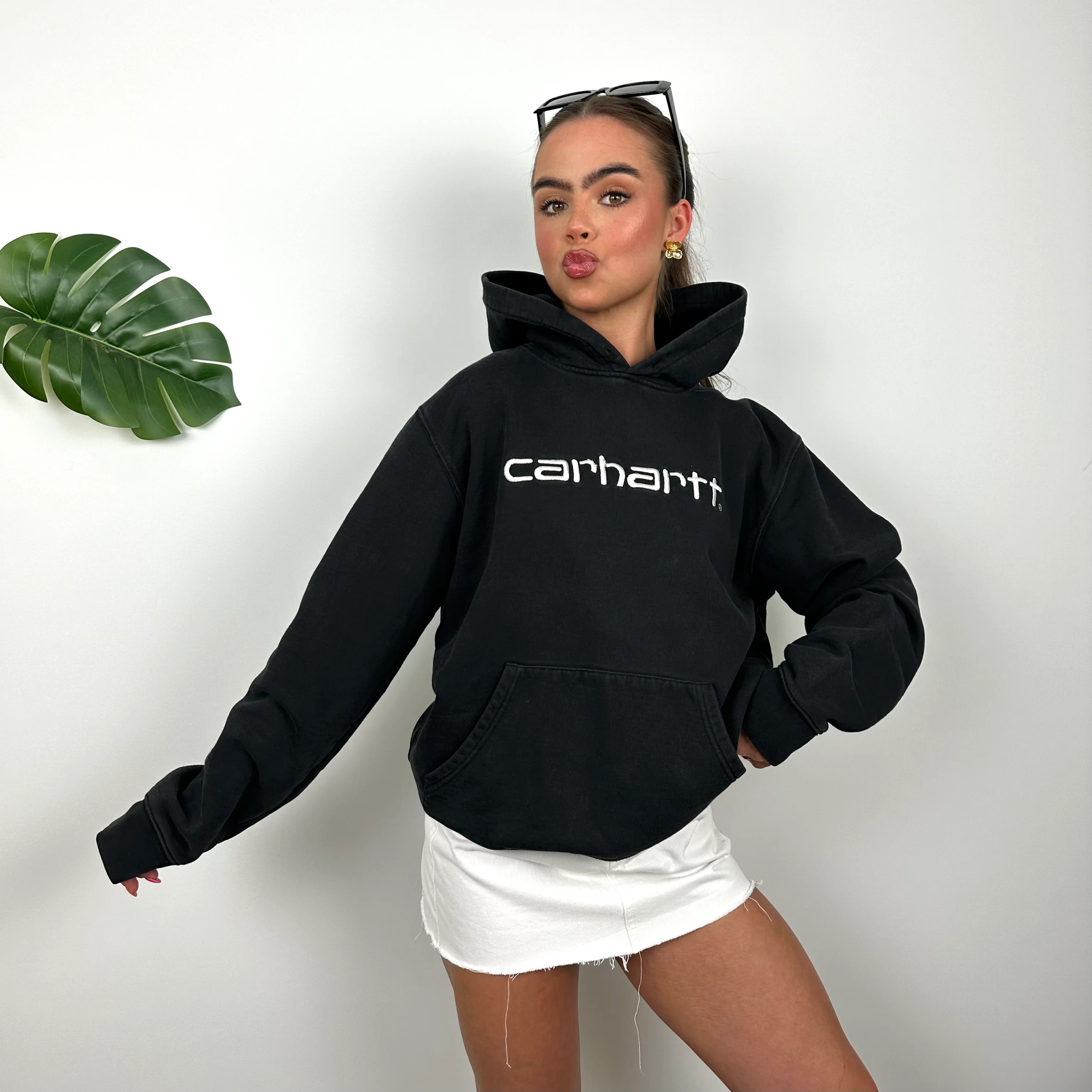 Carhartt Black Embroidered Spell Out Hoodie (M) - Image 2