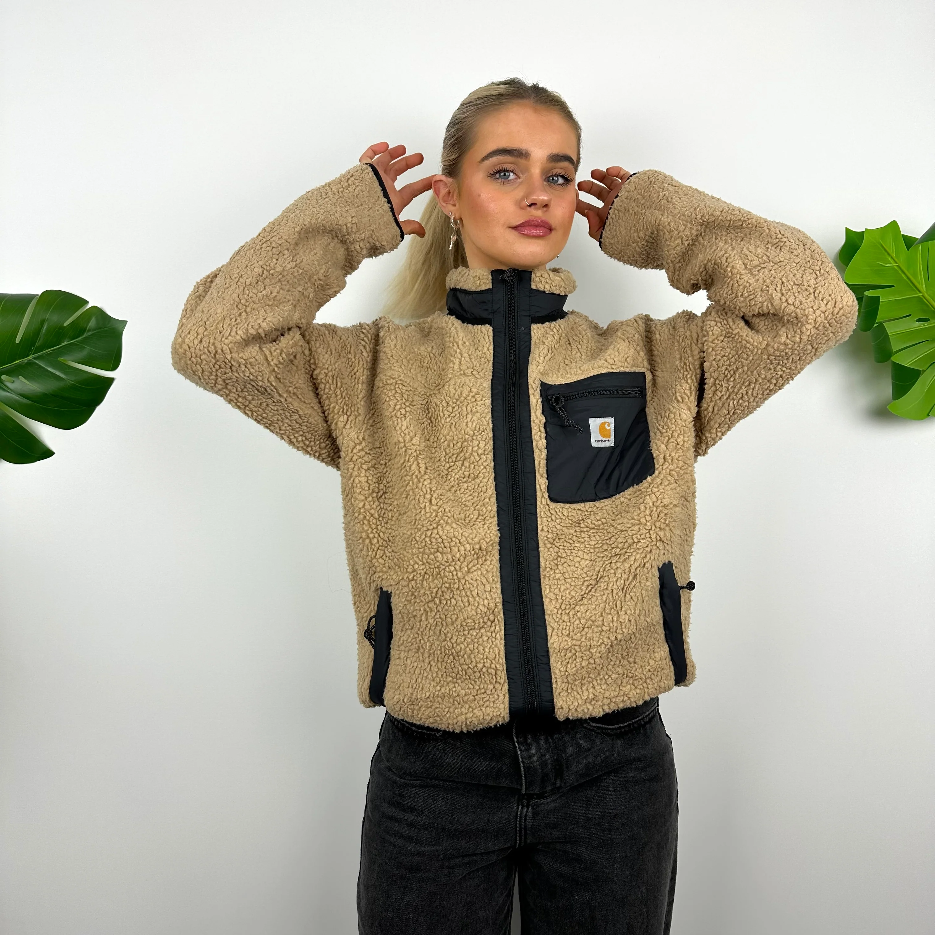 Carhartt Brown Teddy Bear Sherpa Fleece Zip Up Jacket (M) - Image 3