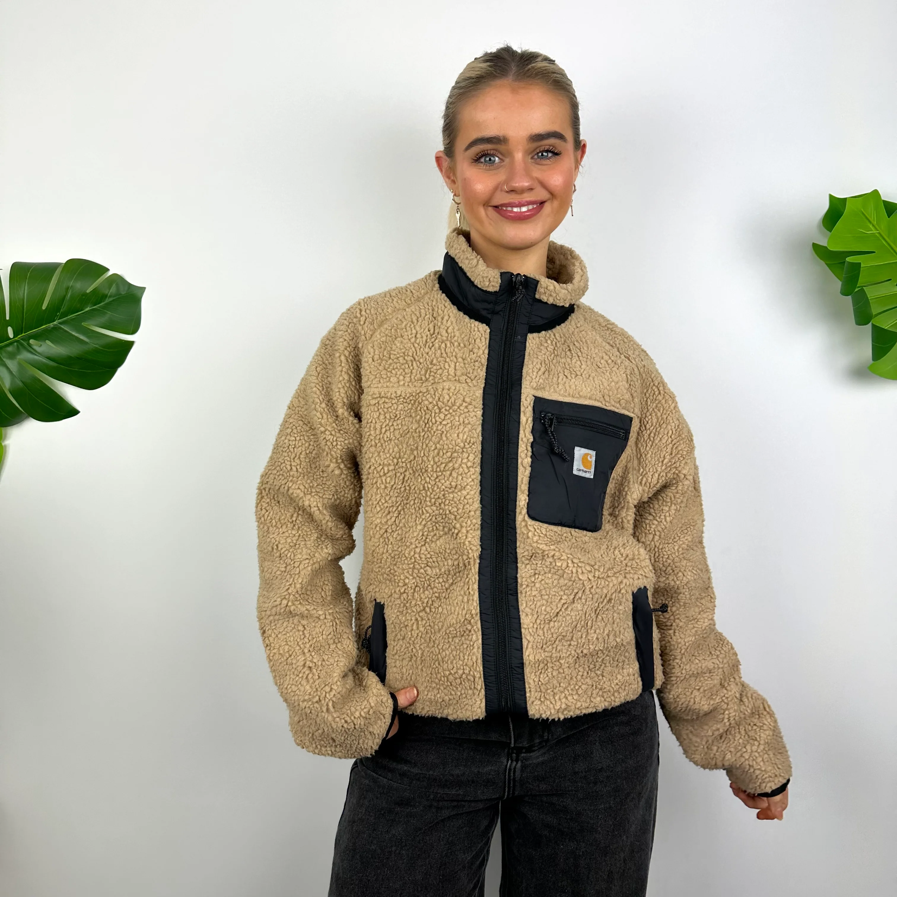Carhartt Brown Teddy Bear Sherpa Fleece Zip Up Jacket (M) - Image 4