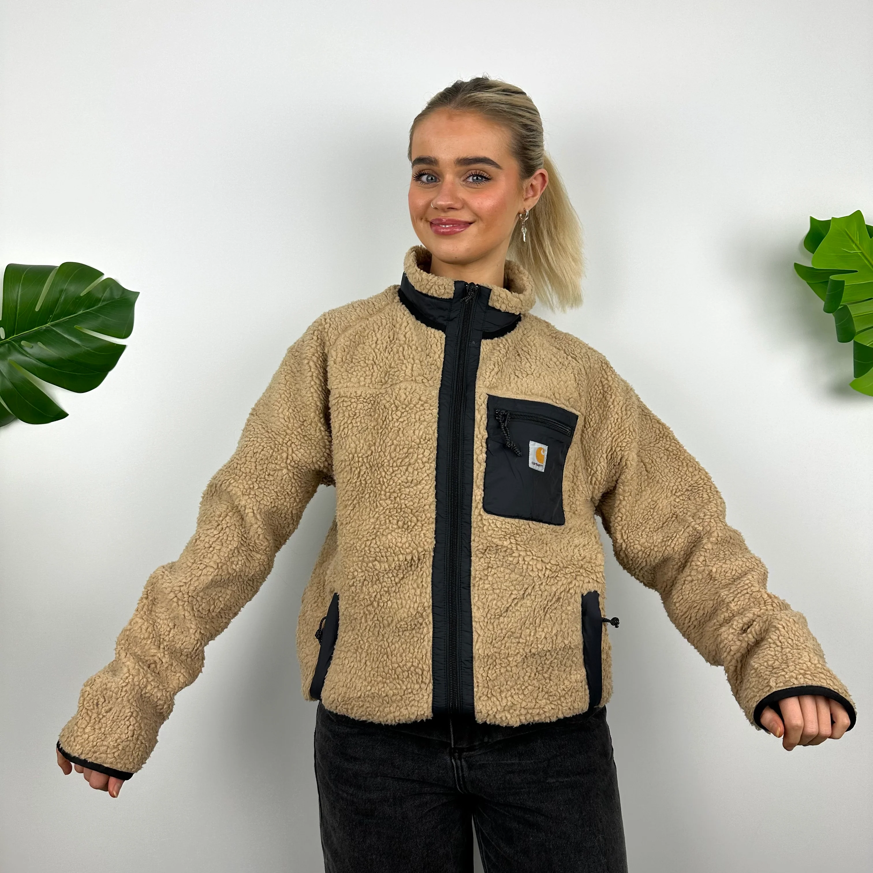 Carhartt Brown Teddy Bear Sherpa Fleece Zip Up Jacket (M) - Image 5
