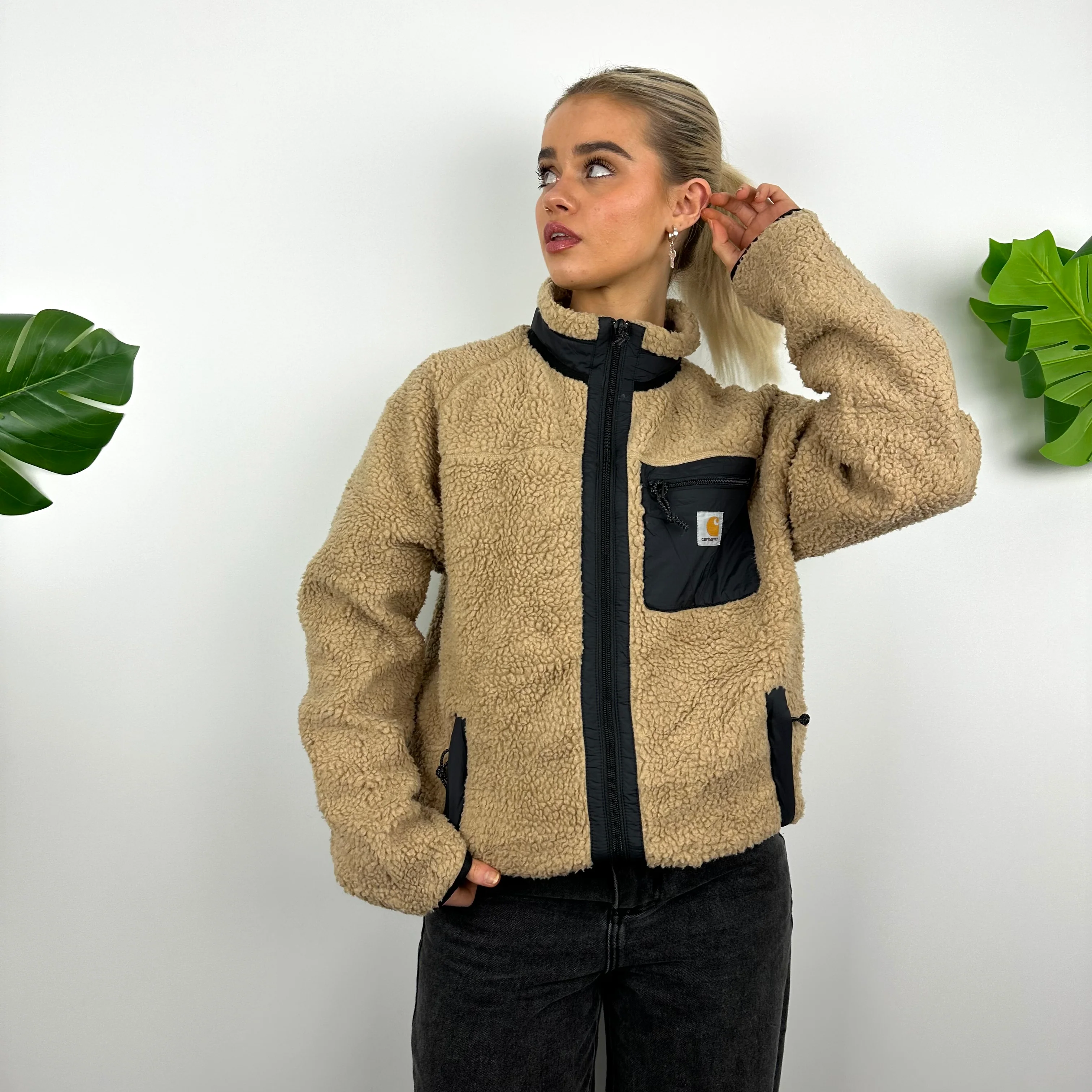 Carhartt Brown Teddy Bear Sherpa Fleece Zip Up Jacket (M) - Image 7