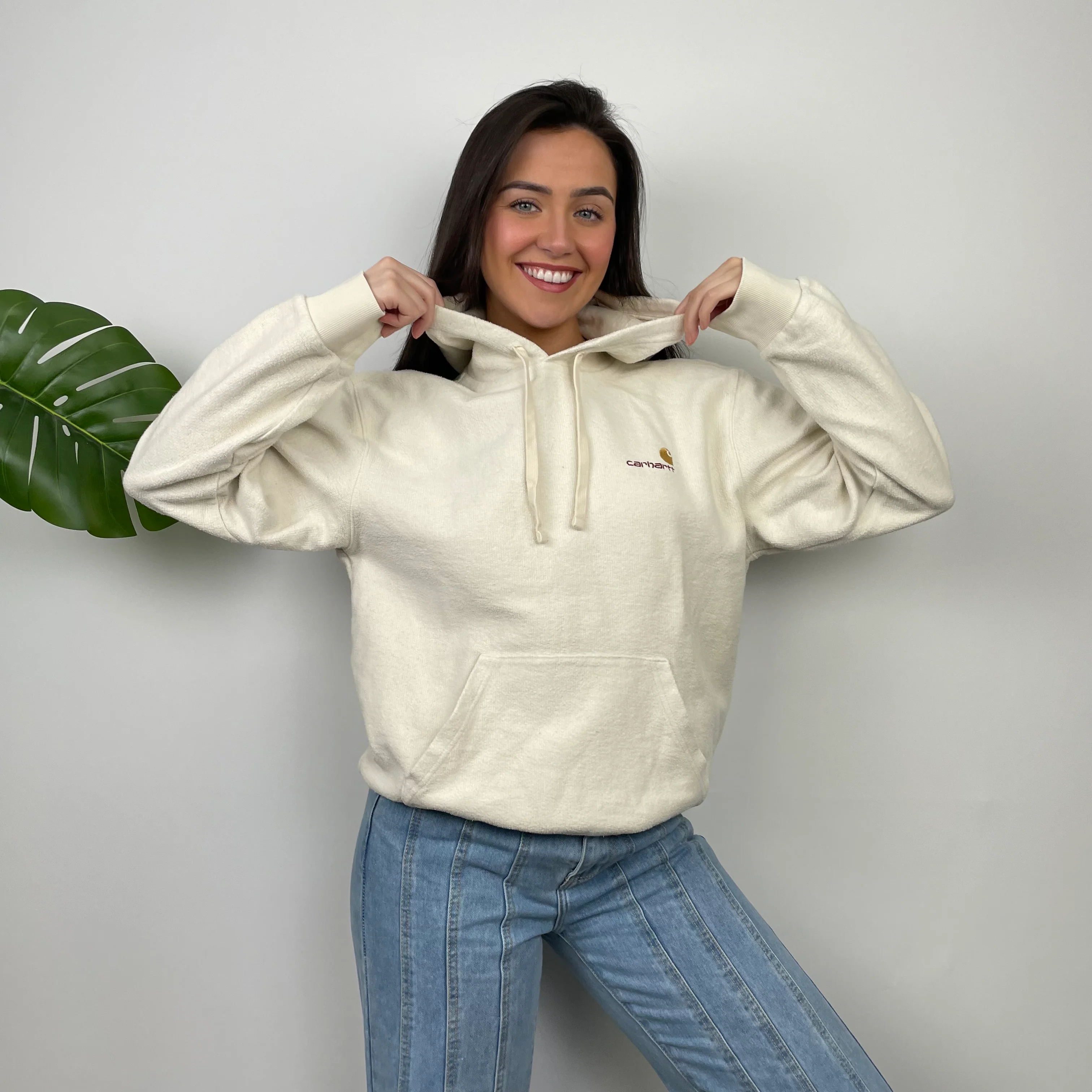 Carhartt Cream Embroidered Logo Hoodie (M) - Image 3
