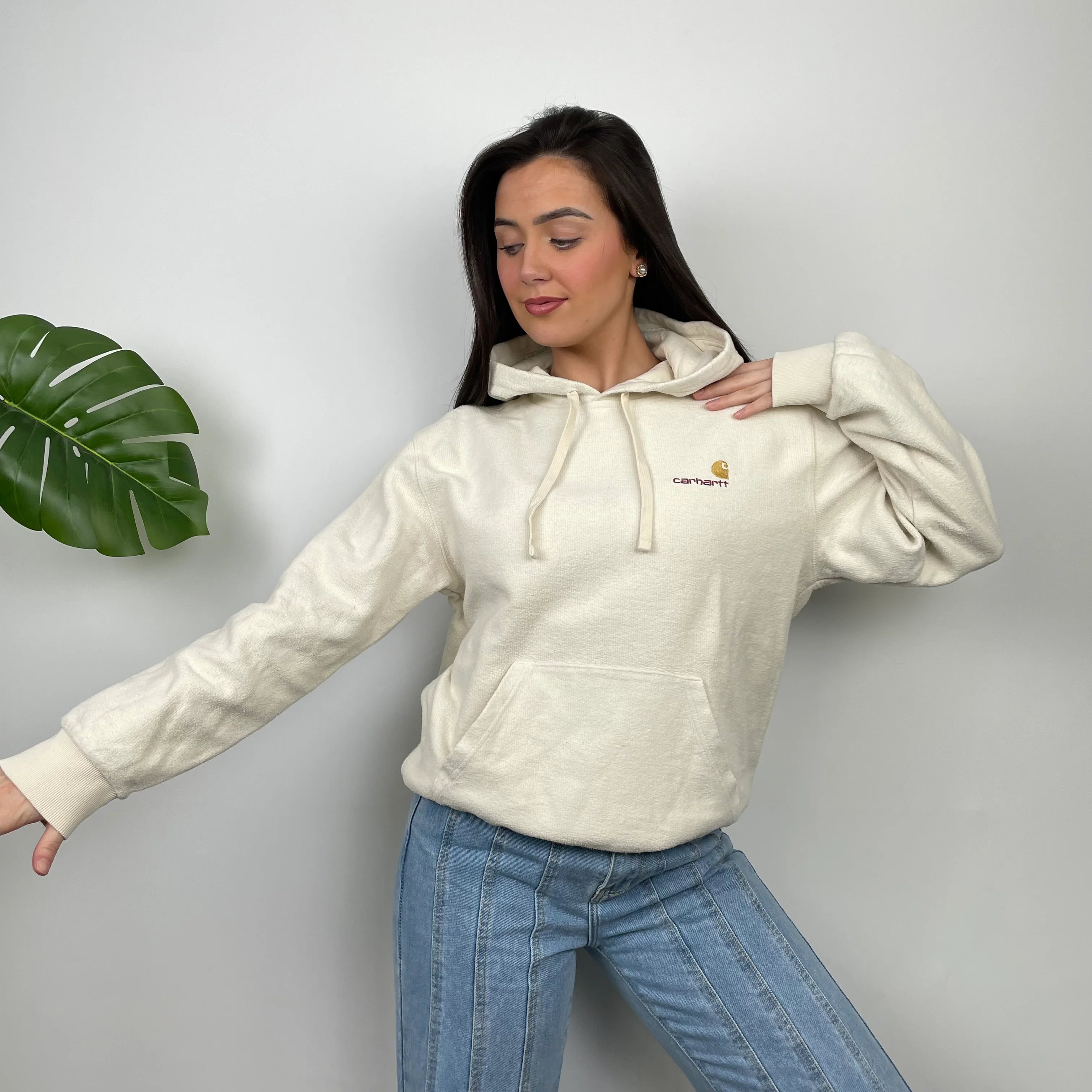 Carhartt Cream Embroidered Logo Hoodie (M) - Image 4