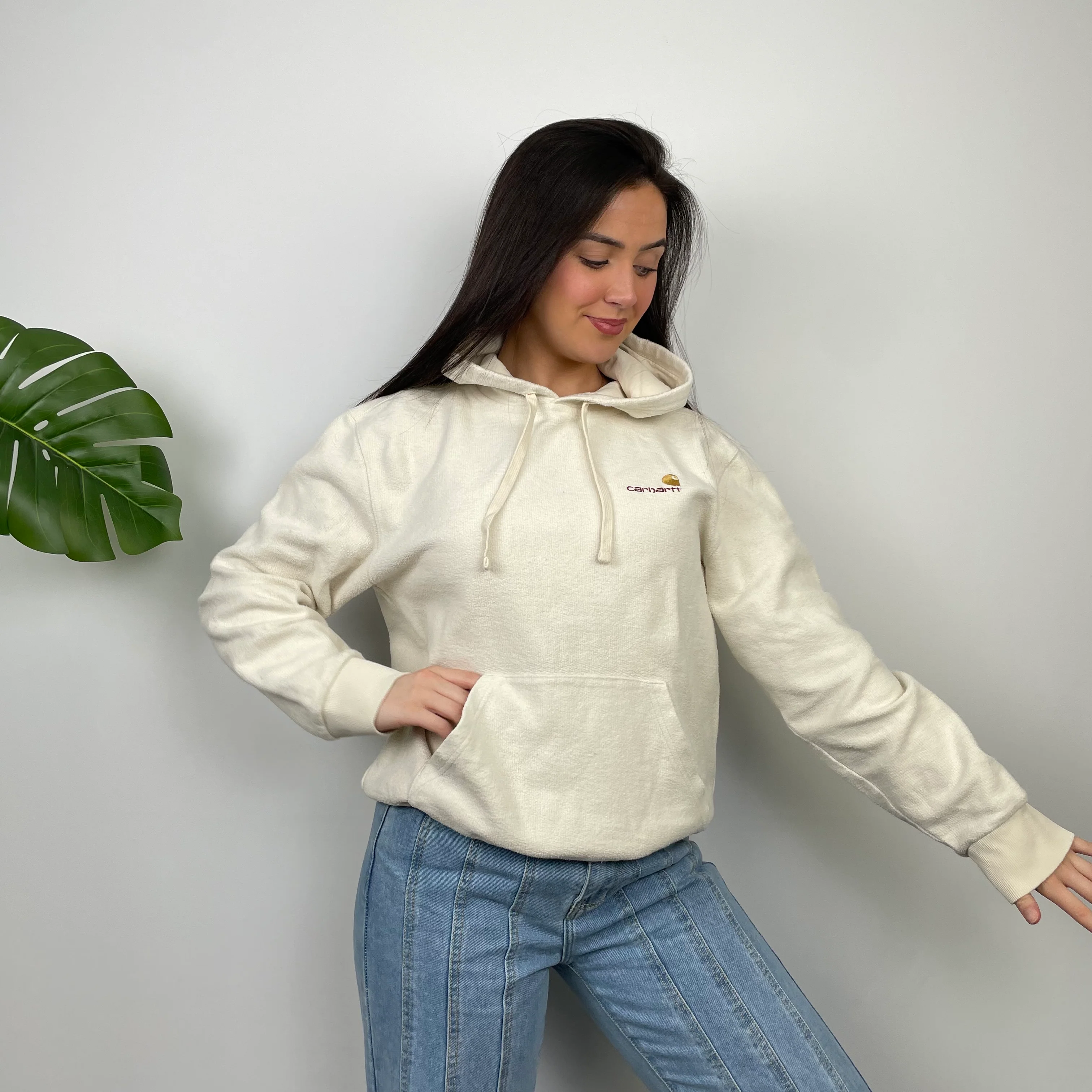 Carhartt Cream Embroidered Logo Hoodie (M) - Image 5